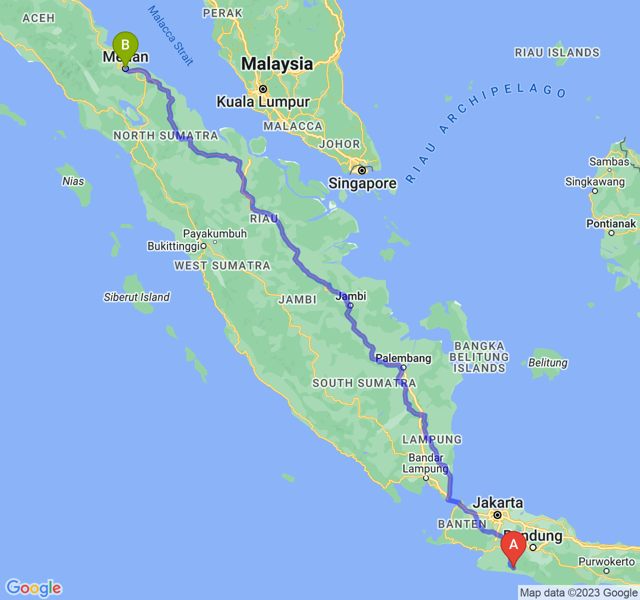 perjalanan dengan rute Kab. Cianjur-Kota Medan