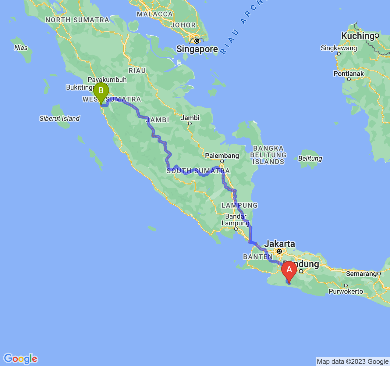 perjalanan dengan rute Kab. Cianjur-Kota Padang