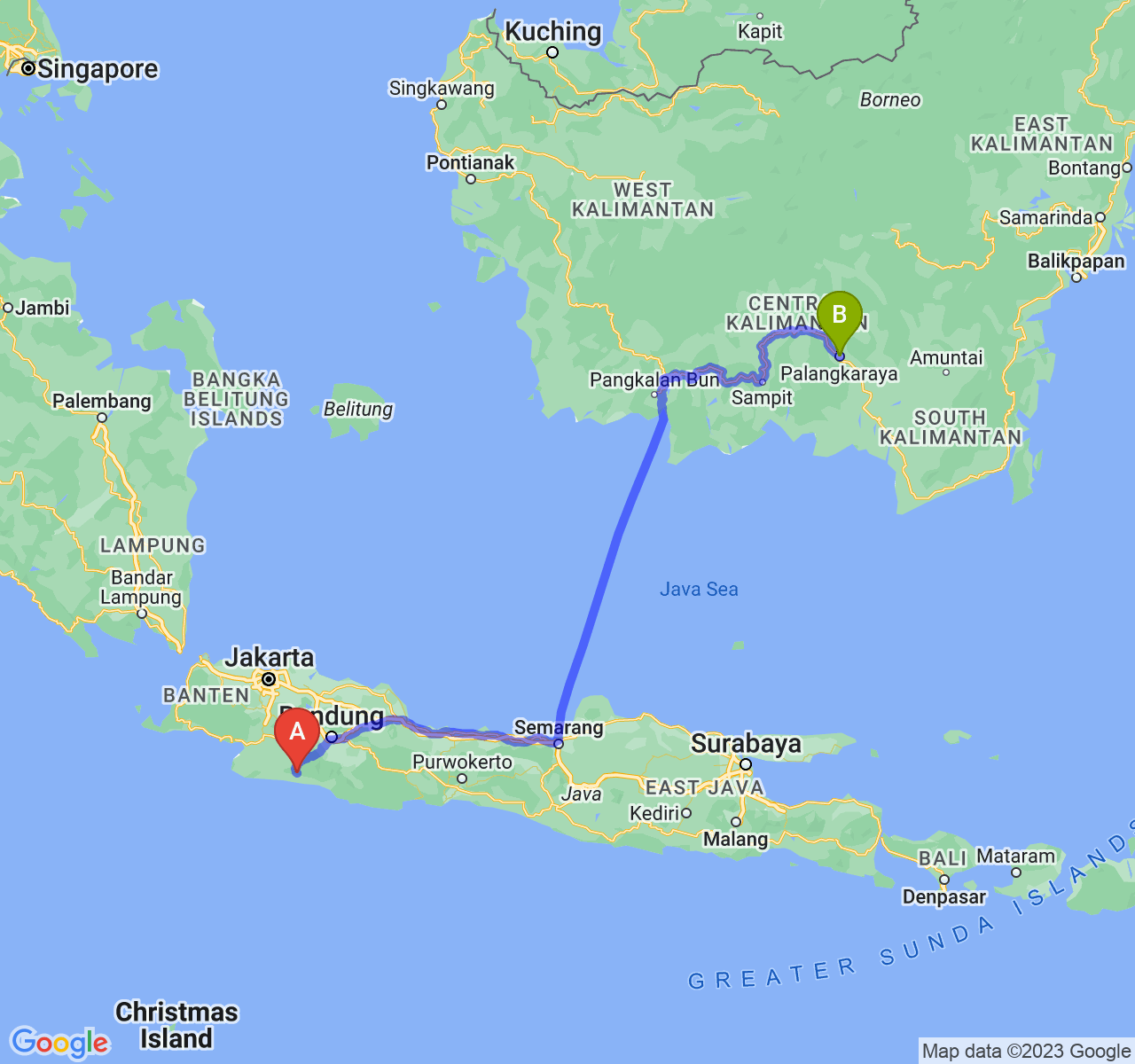 perjalanan dengan rute Kab. Cianjur-Kota Palangka Raya