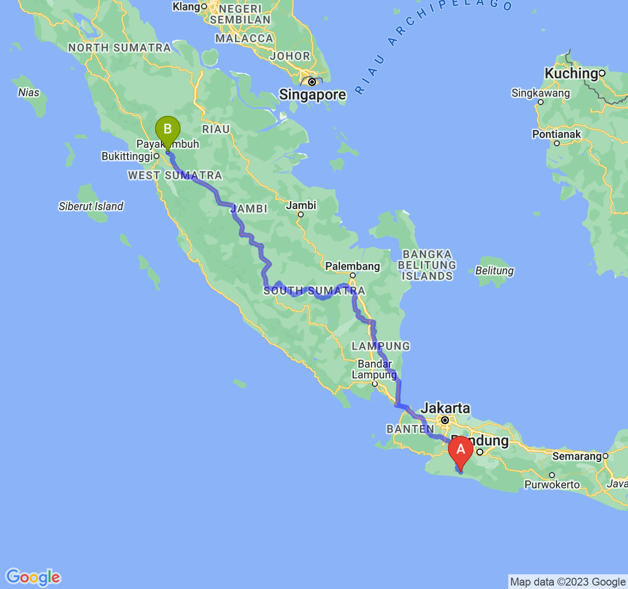 perjalanan dengan rute Kab. Cianjur-Kota Payakumbuh