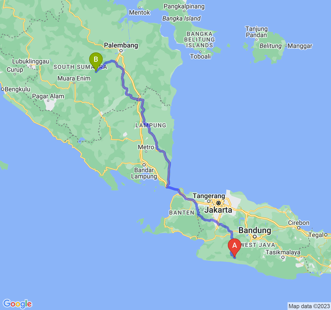 perjalanan dengan rute Kab. Cianjur-Kota Prabumulih