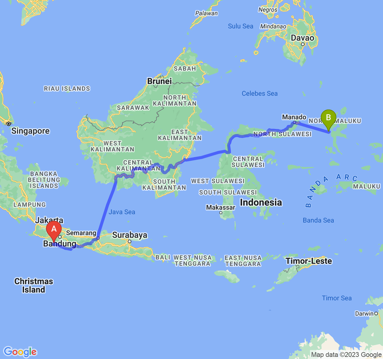 perjalanan dengan rute Kab. Cianjur-Kota Ternate