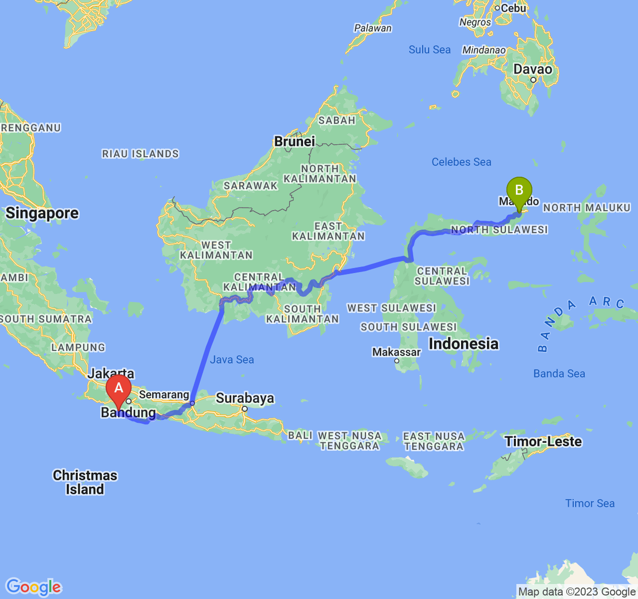 perjalanan dengan rute Kab. Cianjur-Kota Tomohon