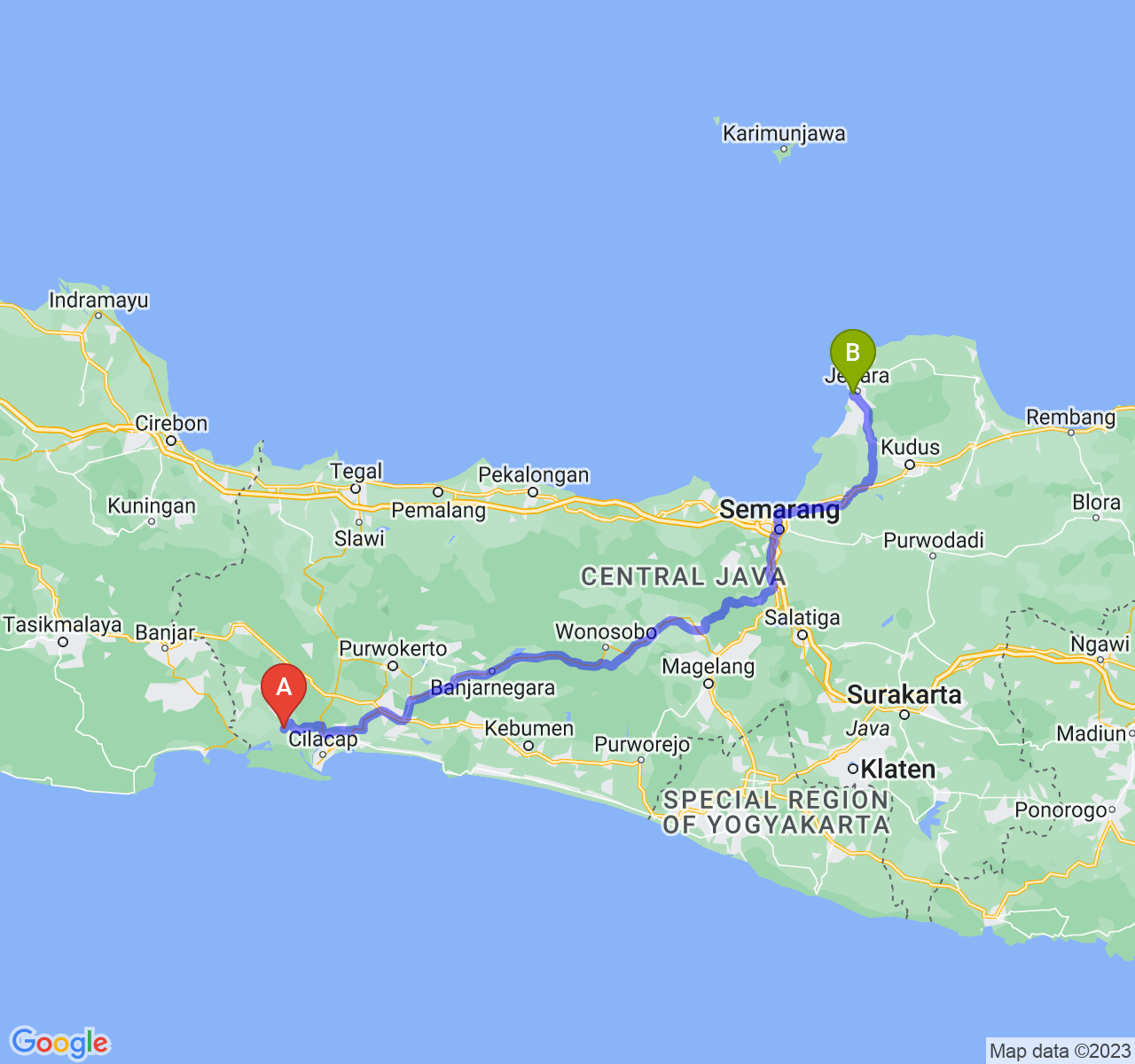 perjalanan dengan rute Kab. Cilacap-Kab. Jepara