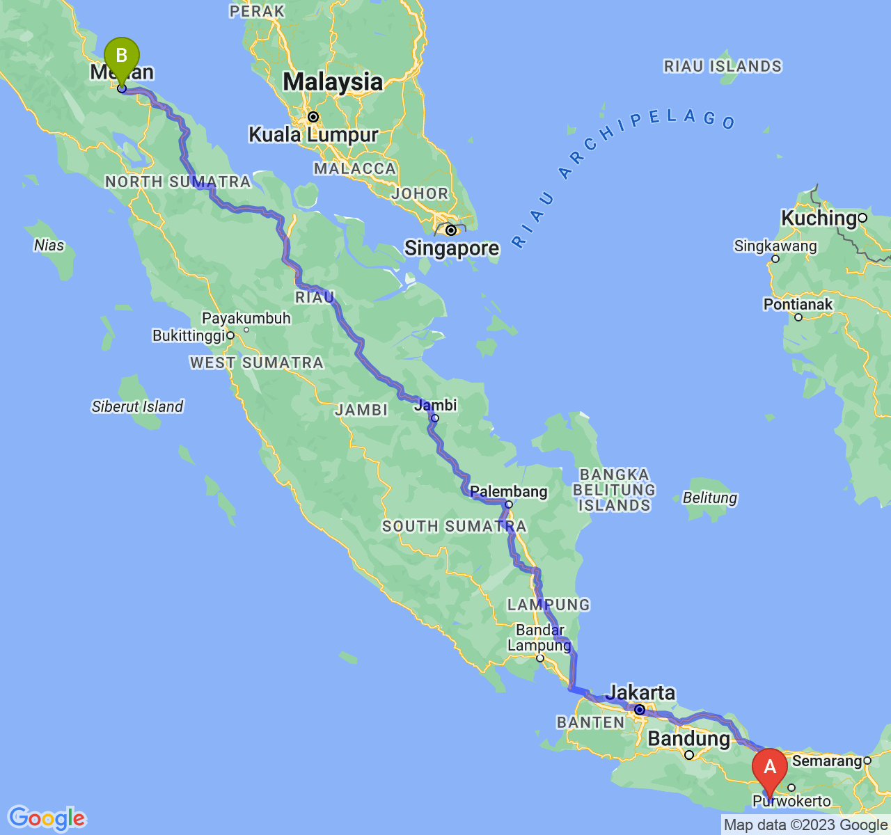 perjalanan dengan rute Kab. Cilacap-Kota Medan