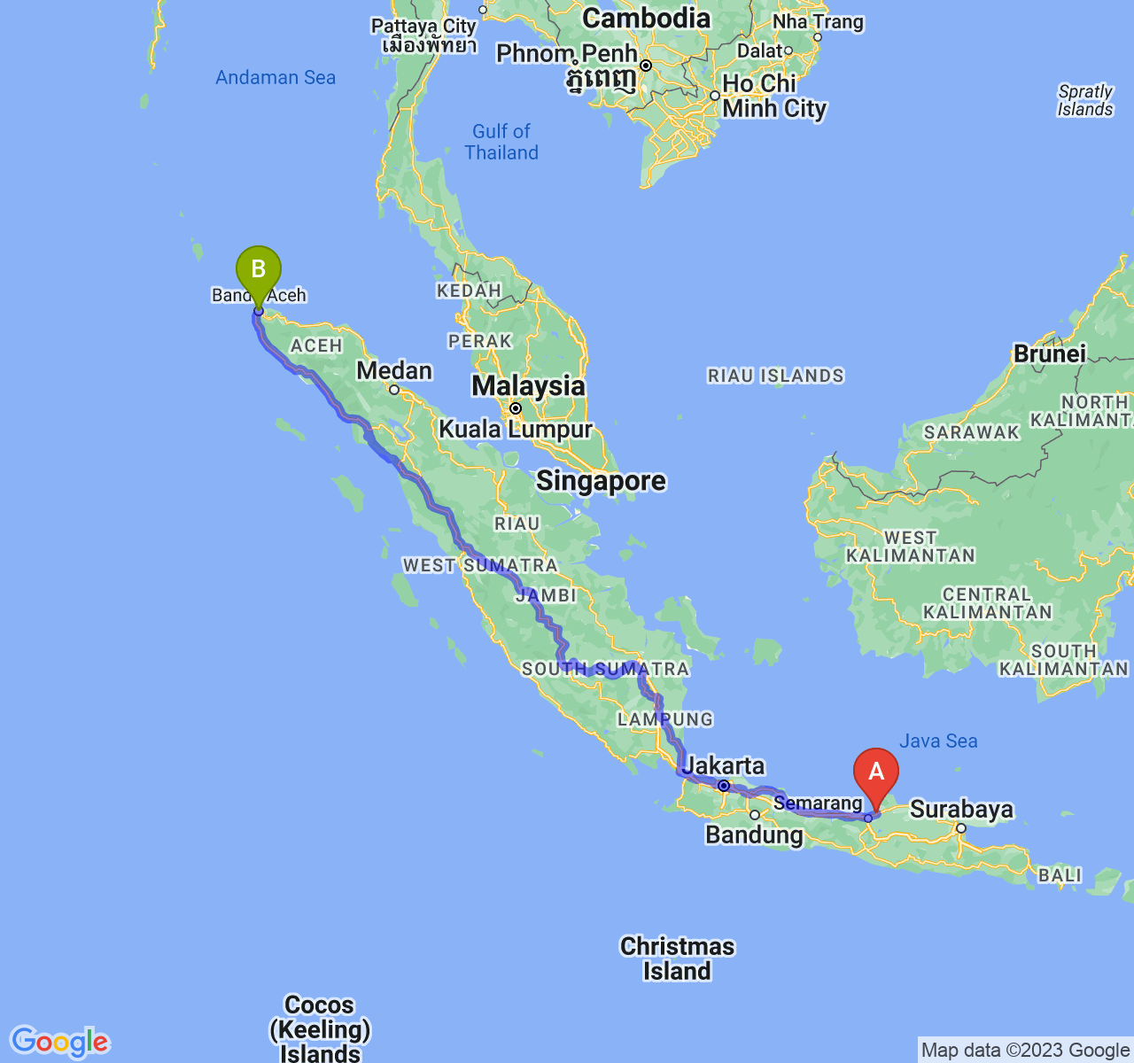 perjalanan dengan rute Kab. Demak-Kota Banda Aceh