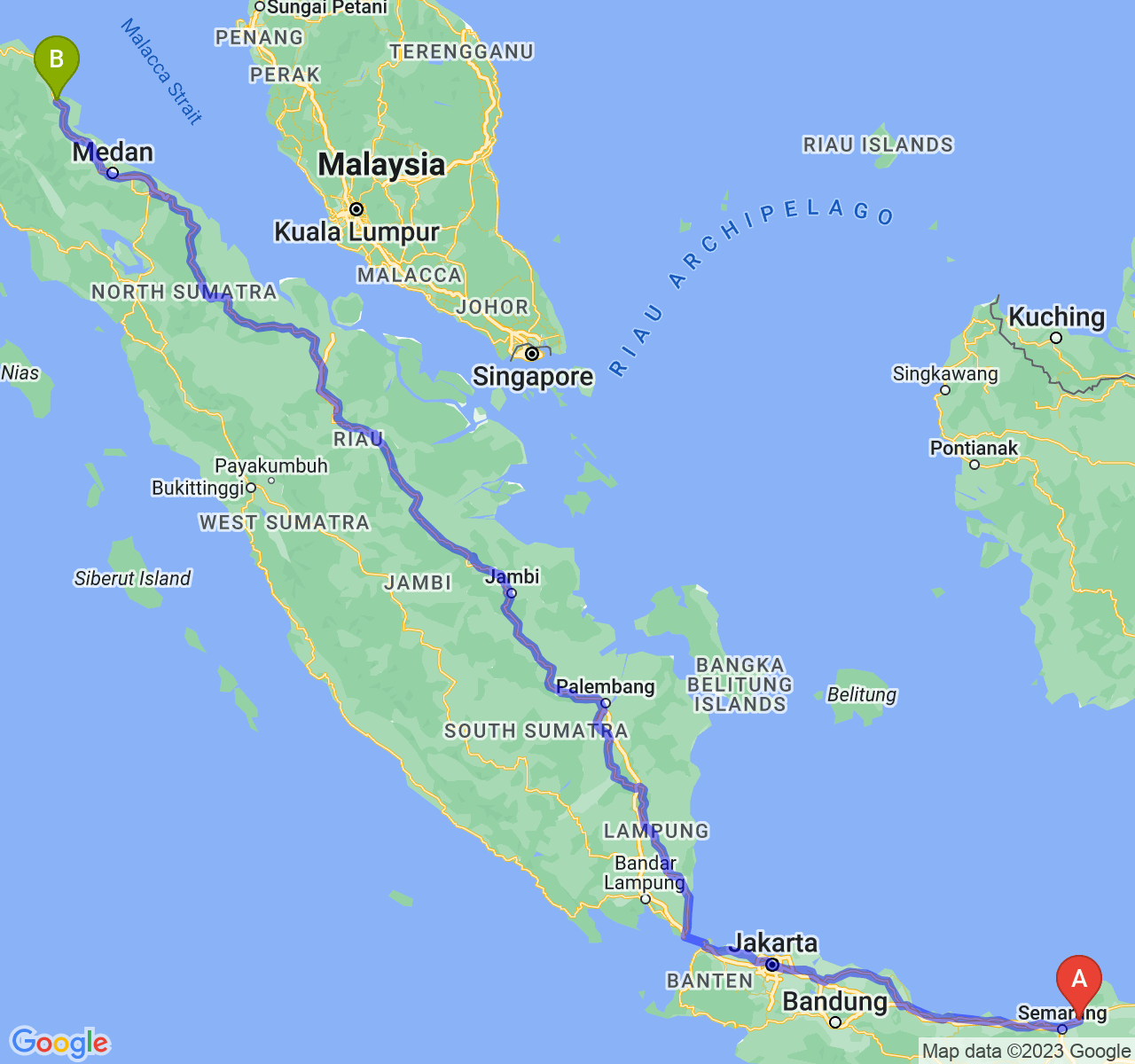 perjalanan dengan rute Kab. Demak-Kota Langsa