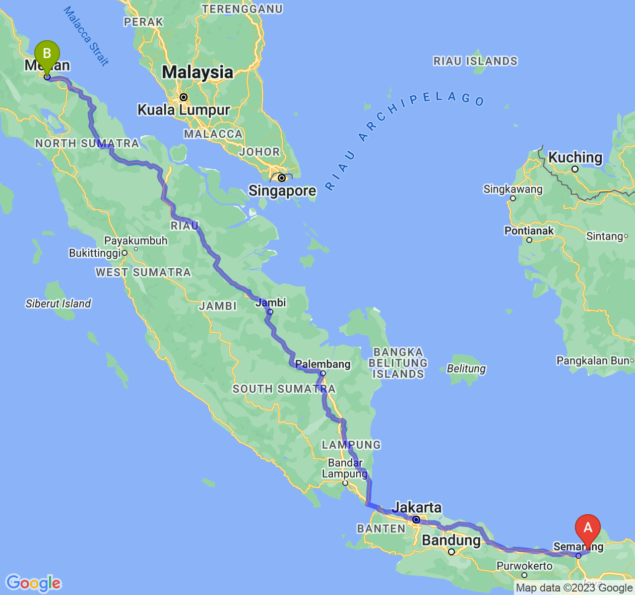 perjalanan dengan rute Kab. Demak-Kota Medan