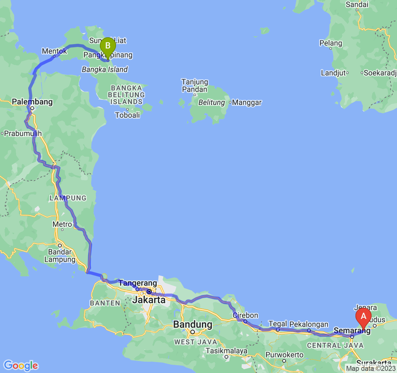 perjalanan dengan rute Kab. Demak-Kota Pangkalpinang