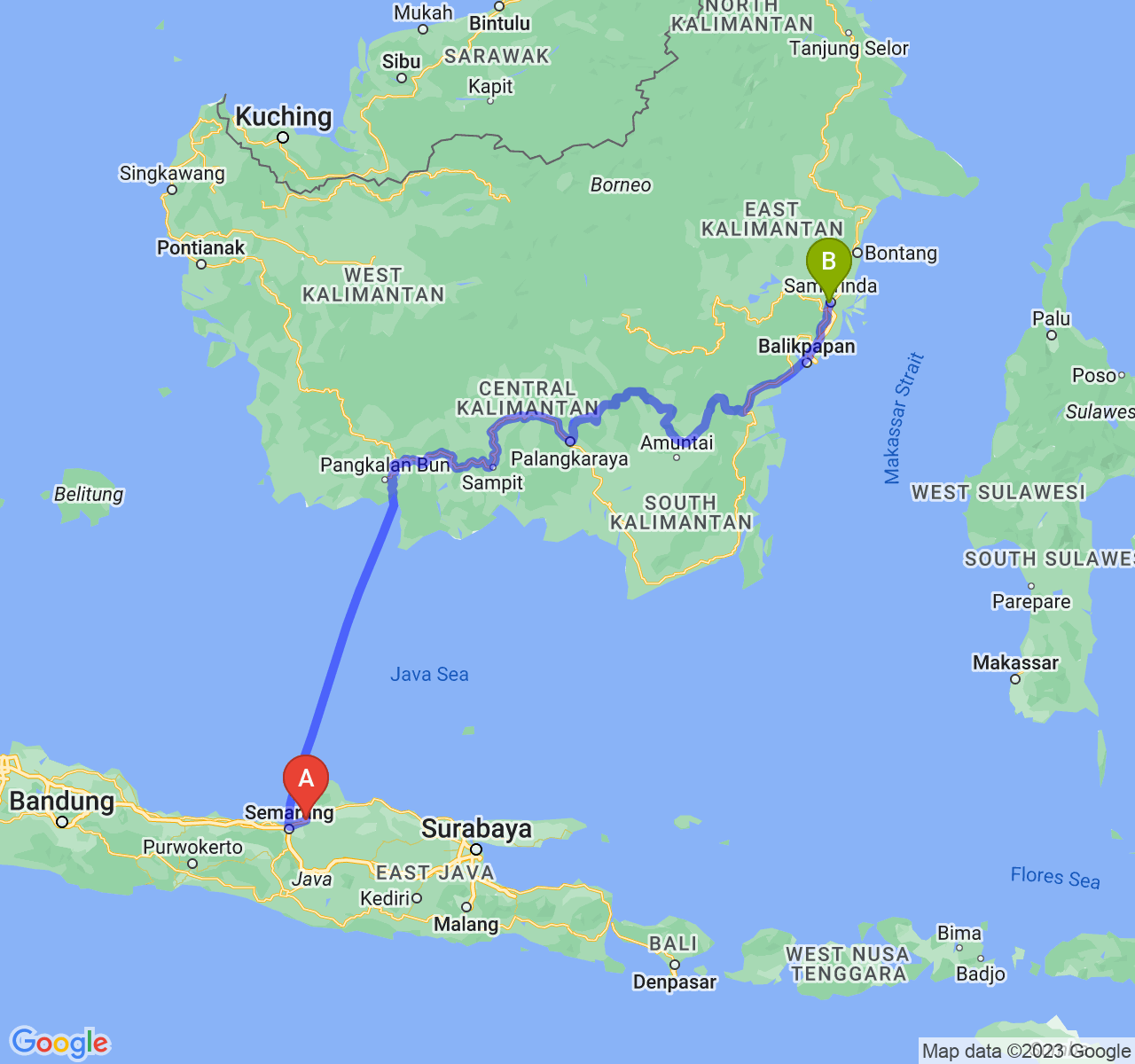 perjalanan dengan rute Kab. Demak-Kota Samarinda