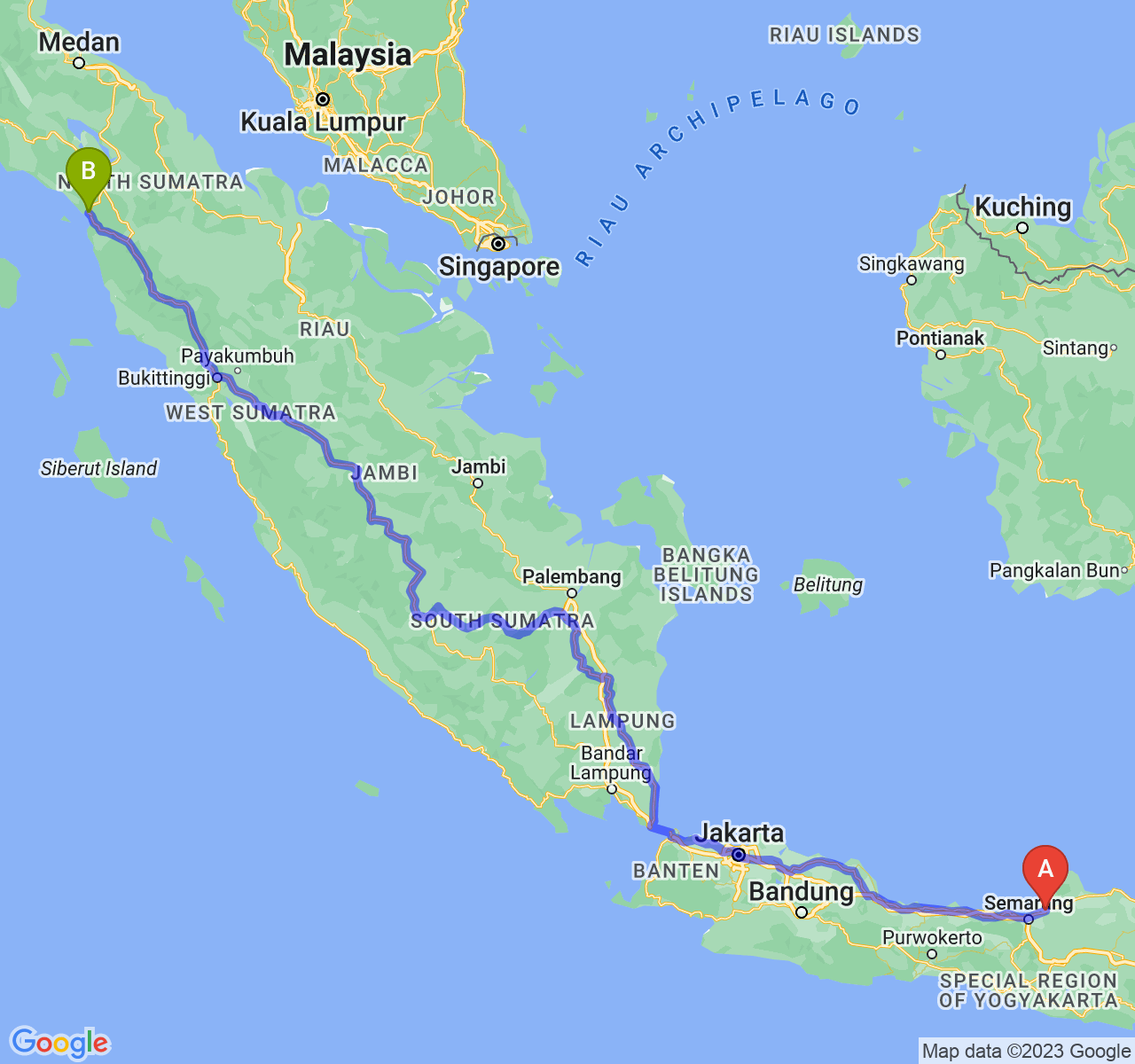 perjalanan dengan rute Kab. Demak-Kota Sibolga