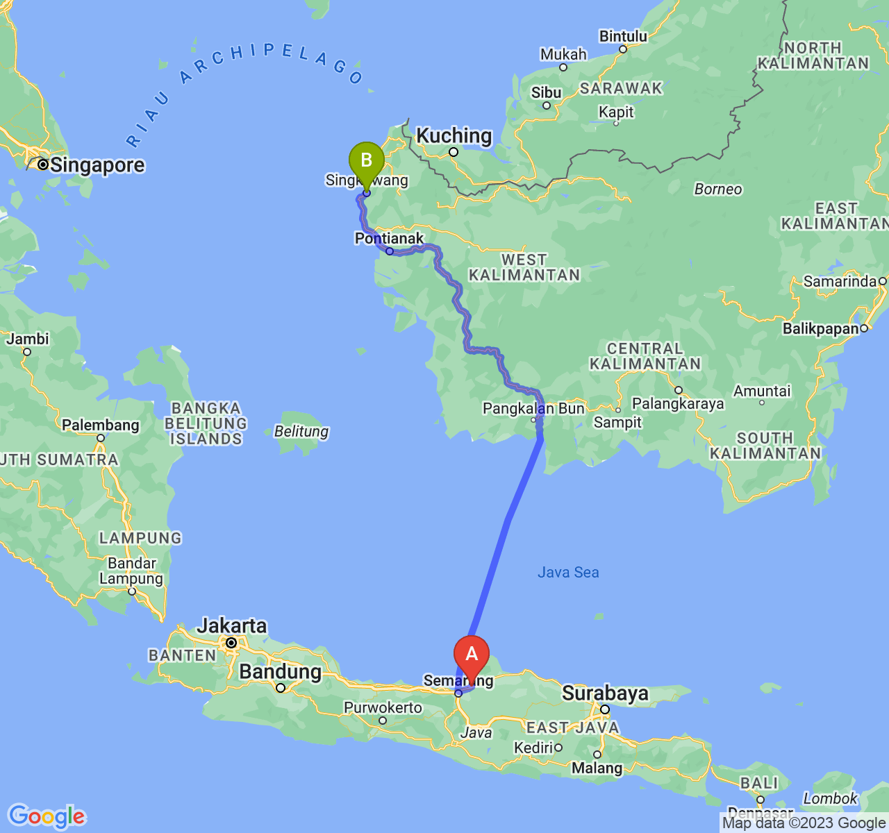 perjalanan dengan rute Kab. Demak-Kota Singkawang