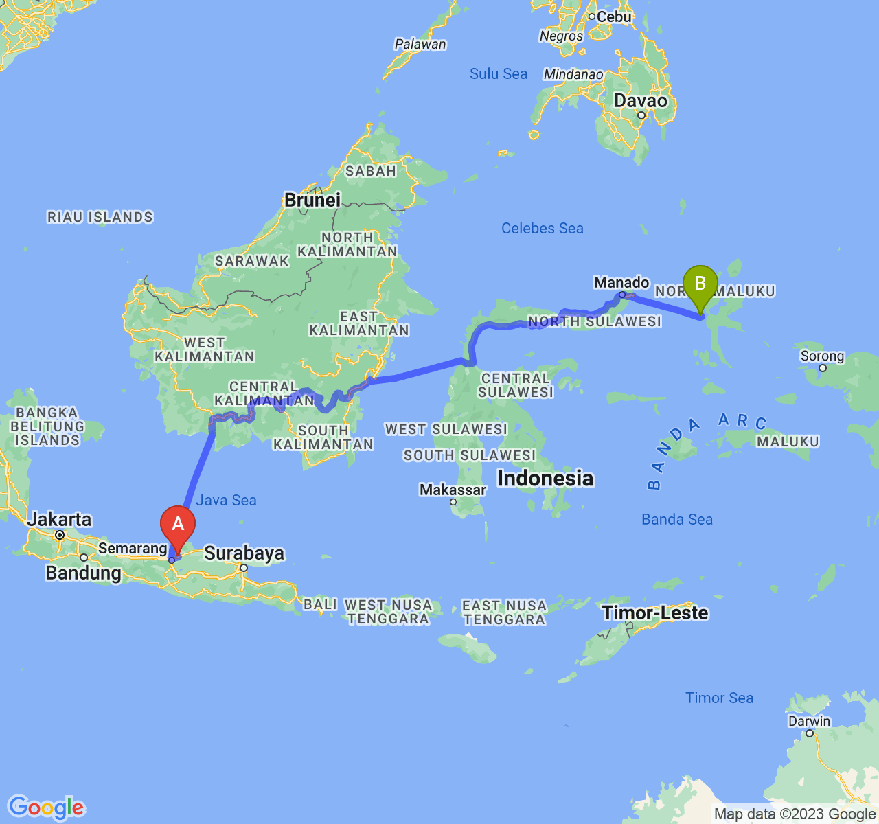 perjalanan dengan rute Kab. Demak-Kota Ternate