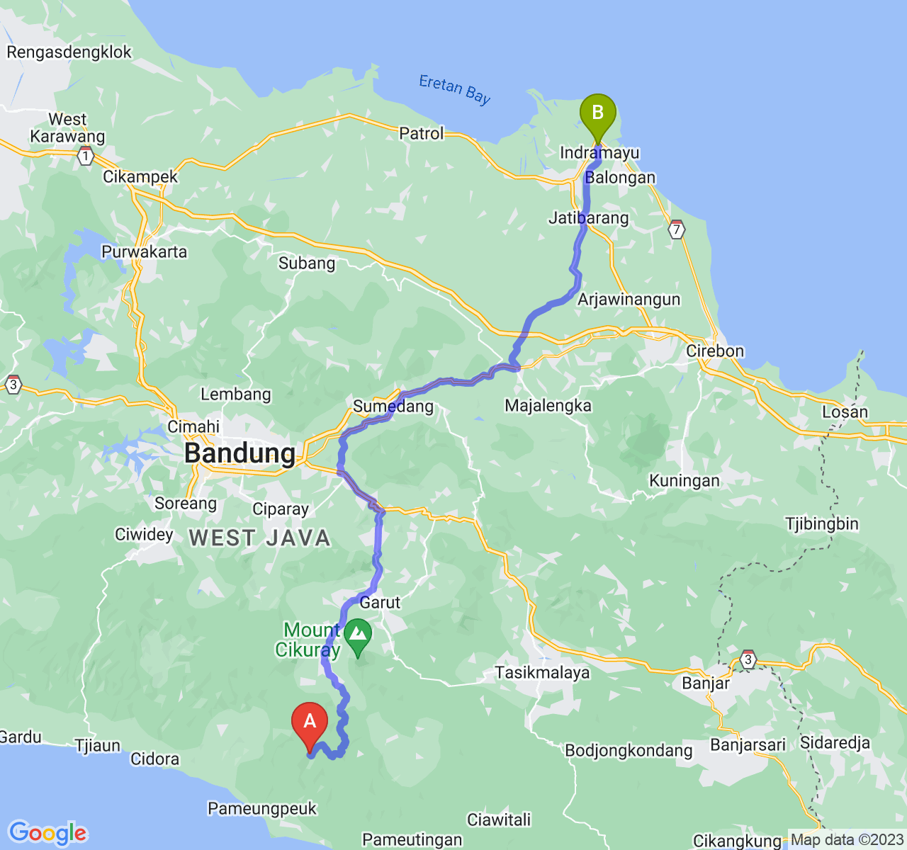 perjalanan dengan rute Kab. Garut-Kab. Indramayu