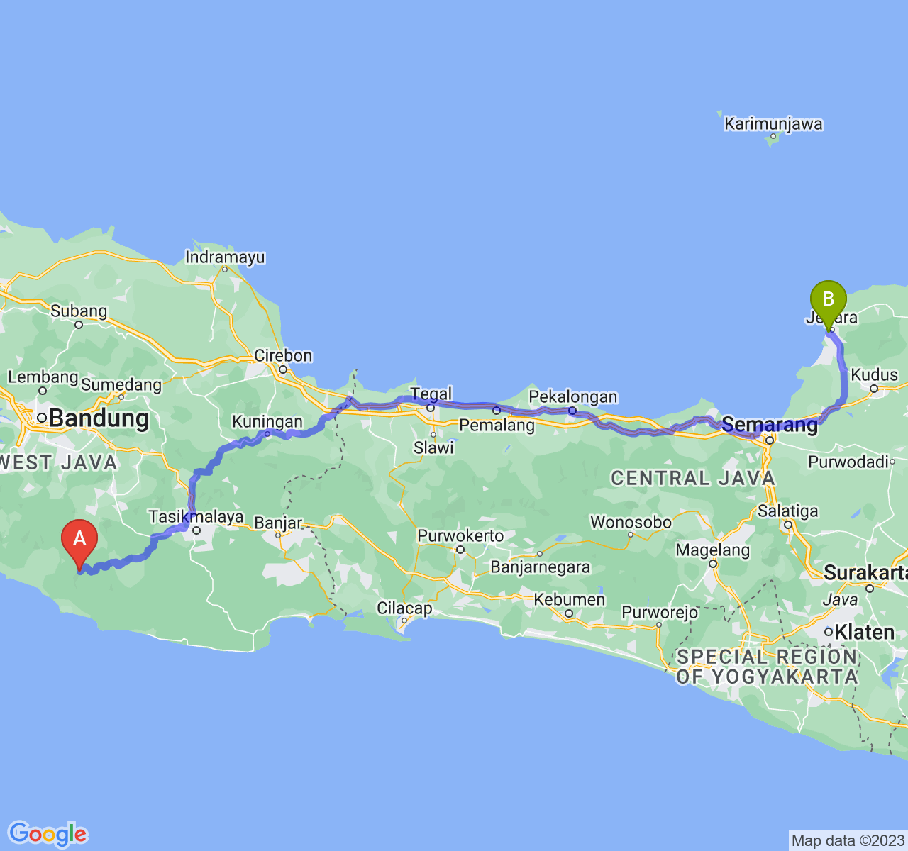 perjalanan dengan rute Kab. Garut-Kab. Jepara