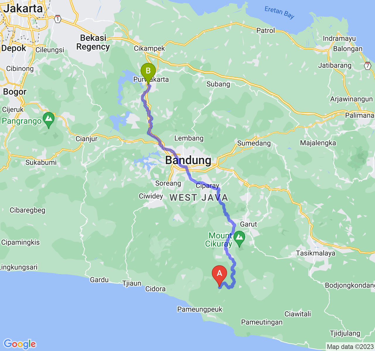 perjalanan dengan rute Kab. Garut-Kab. Purwakarta