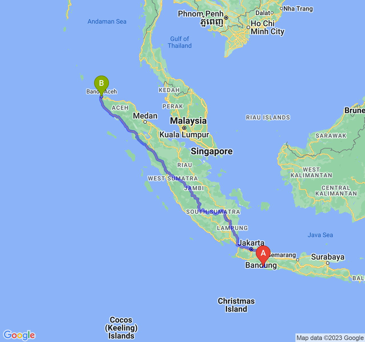 perjalanan dengan rute Kab. Garut-Kota Banda Aceh