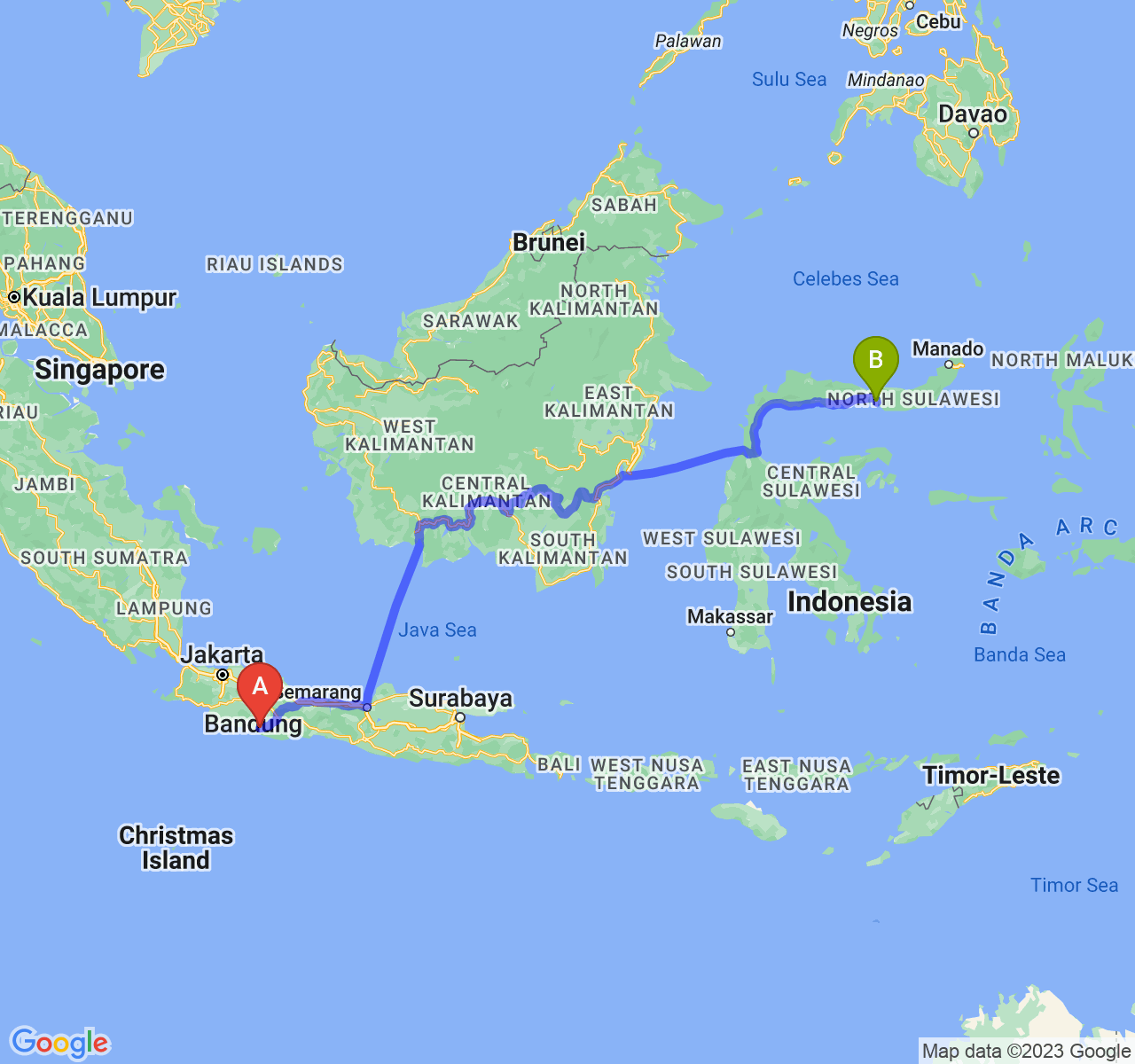 perjalanan dengan rute Kab. Garut-Kota Gorontalo