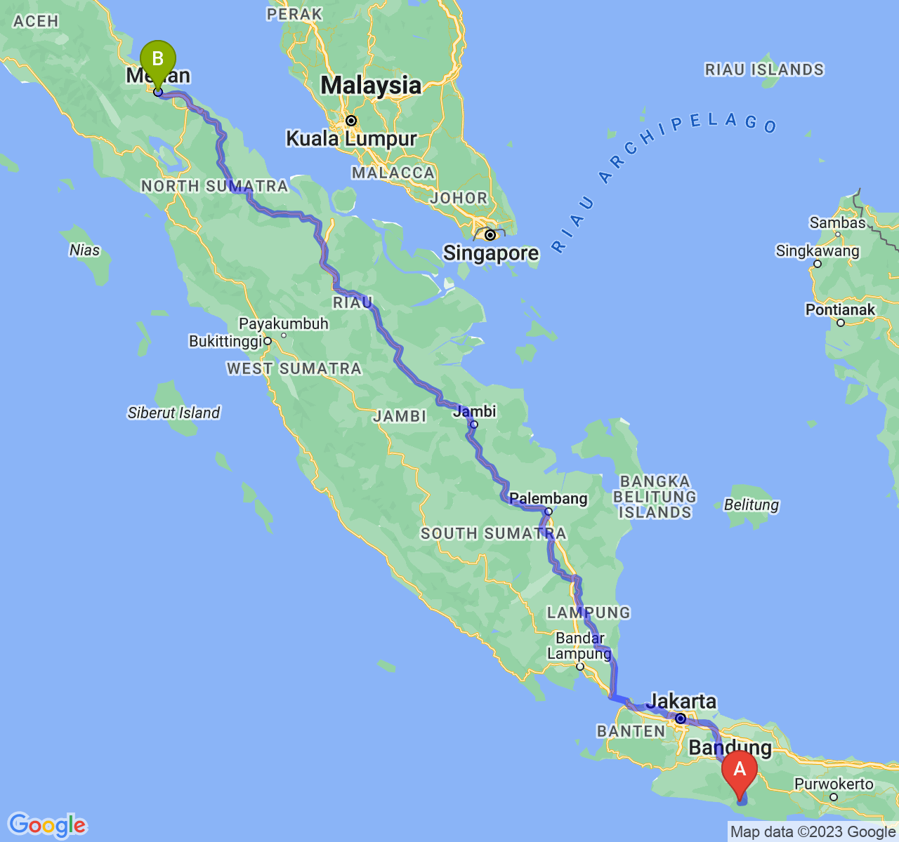 perjalanan dengan rute Kab. Garut-Kota Medan