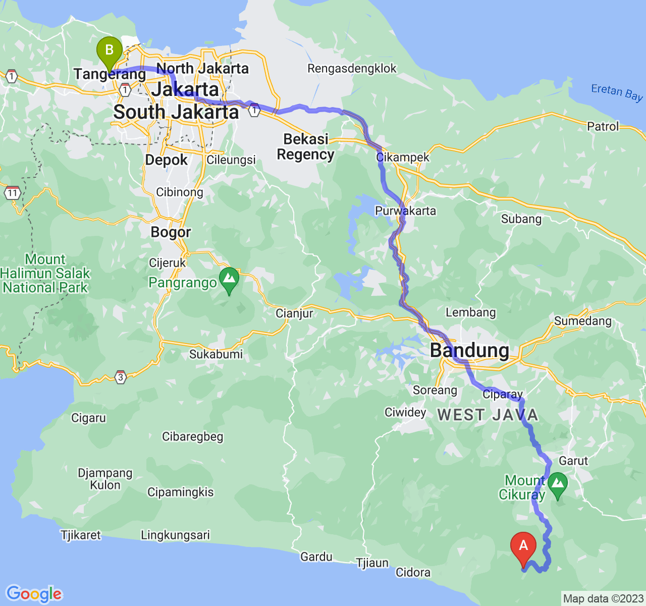 perjalanan dengan rute Kab. Garut-Kota Tangerang