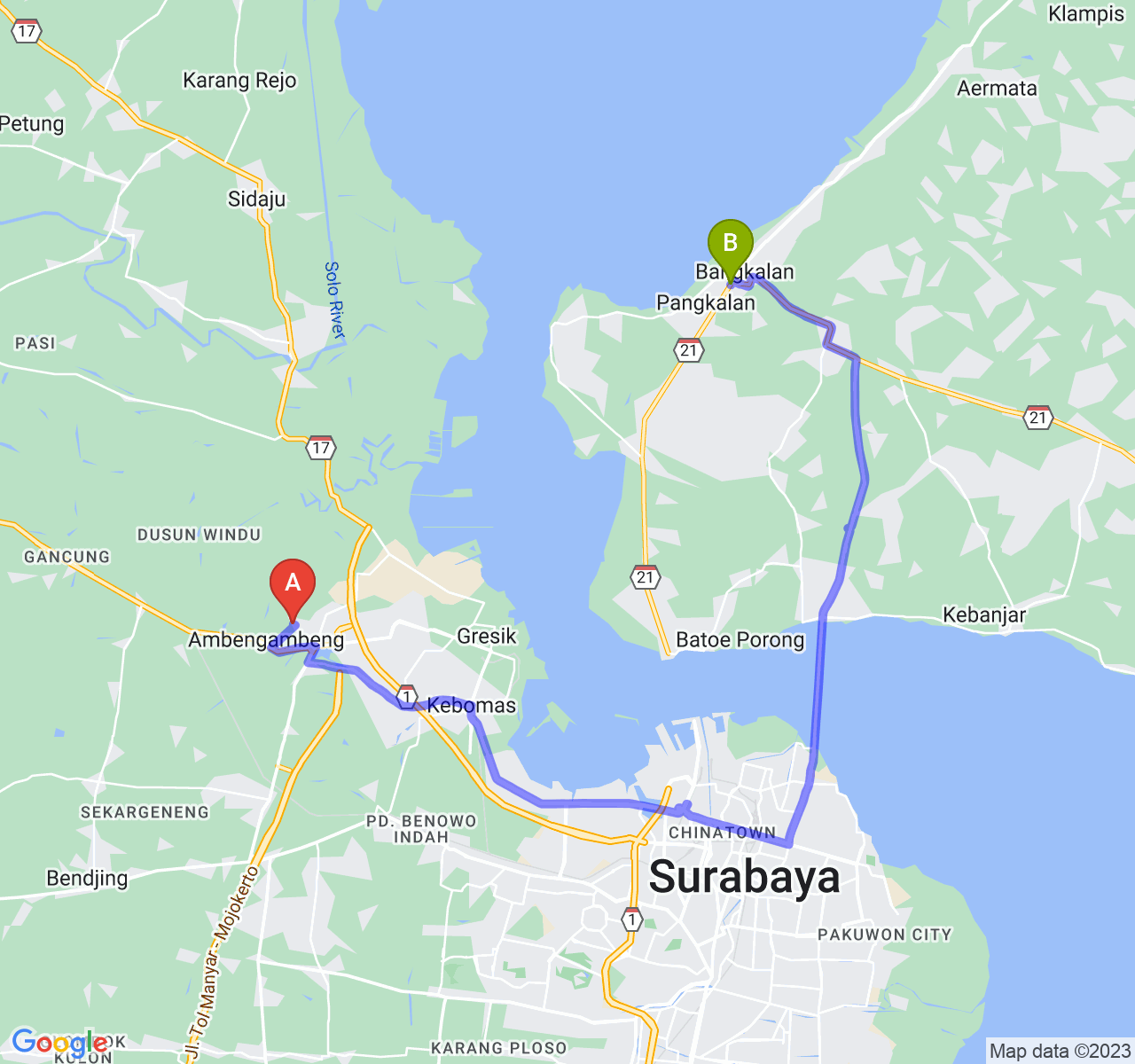 perjalanan dengan rute Kab. Gresik-Kab. Bangkalan