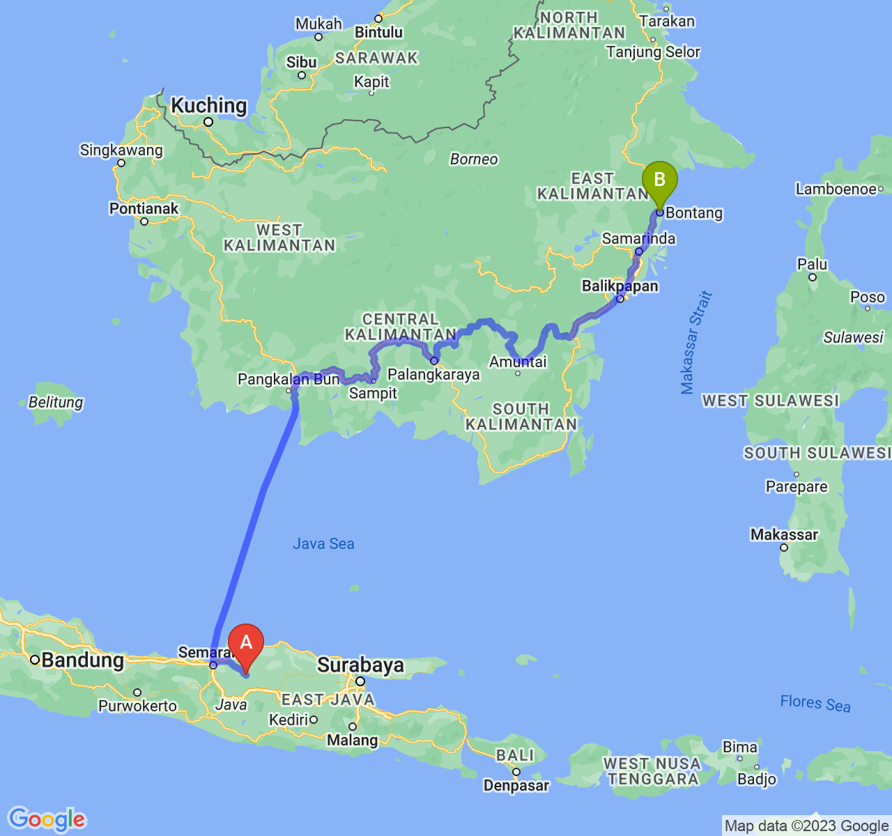 perjalanan dengan rute Kab. Grobogan-Kota Bontang