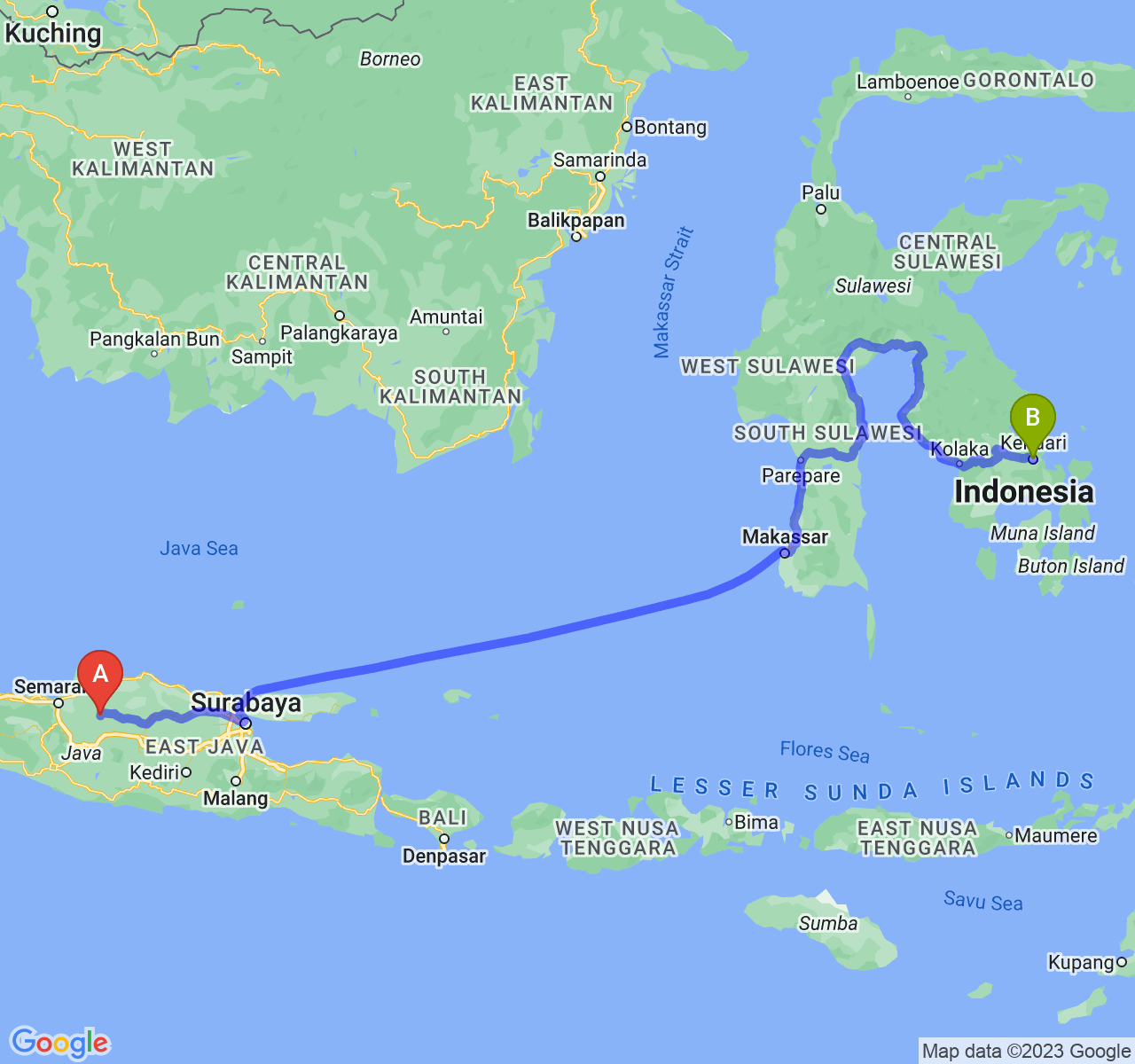 perjalanan dengan rute Kab. Grobogan-Kota Kendari