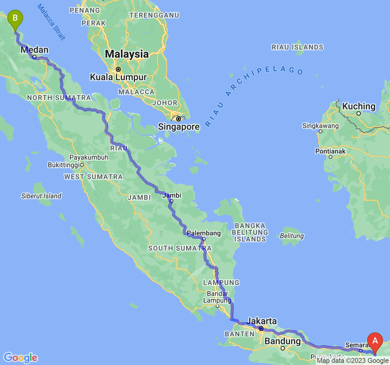 perjalanan dengan rute Kab. Grobogan-Kota Langsa