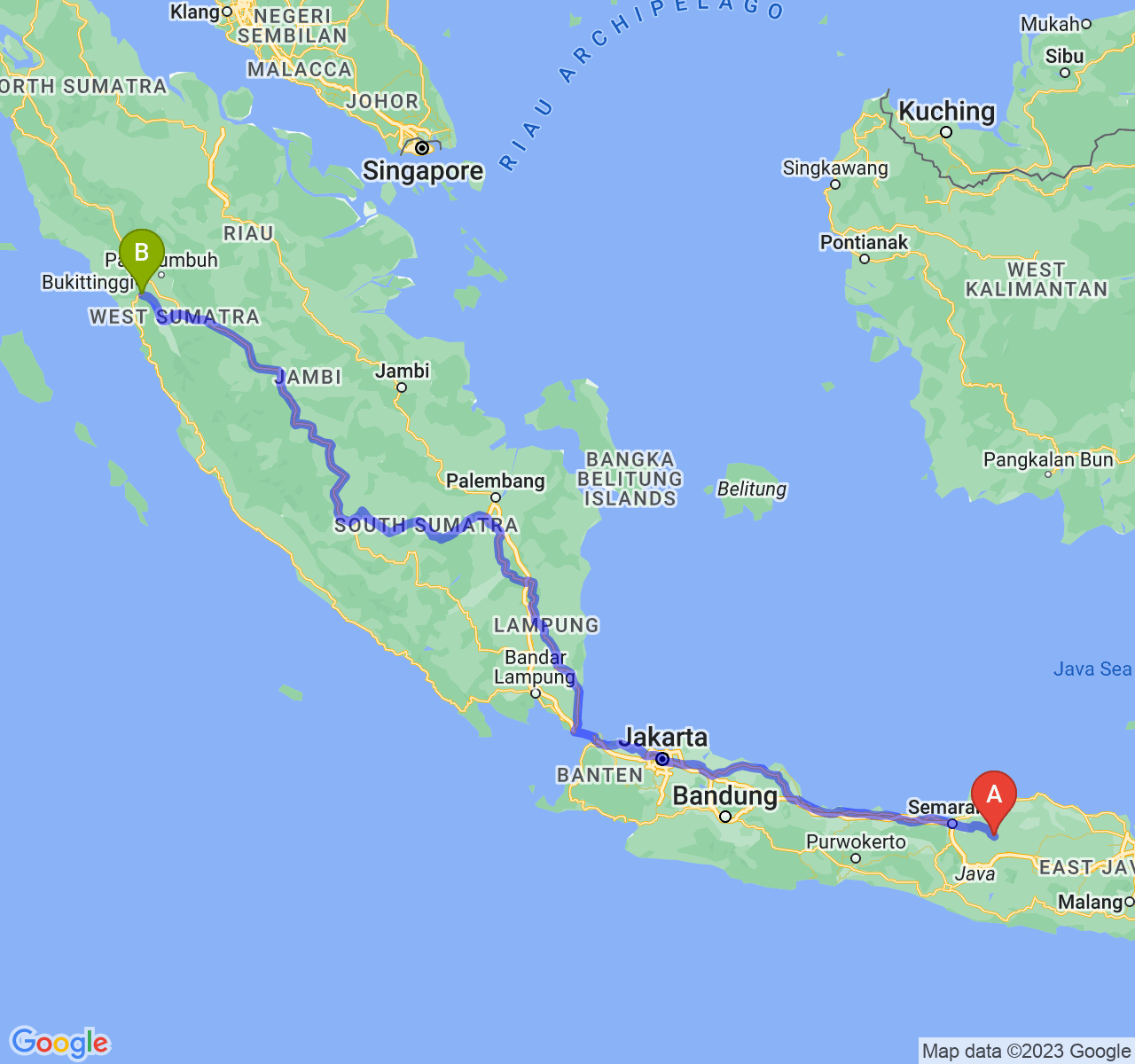 perjalanan dengan rute Kab. Grobogan-Kota Padang Panjang