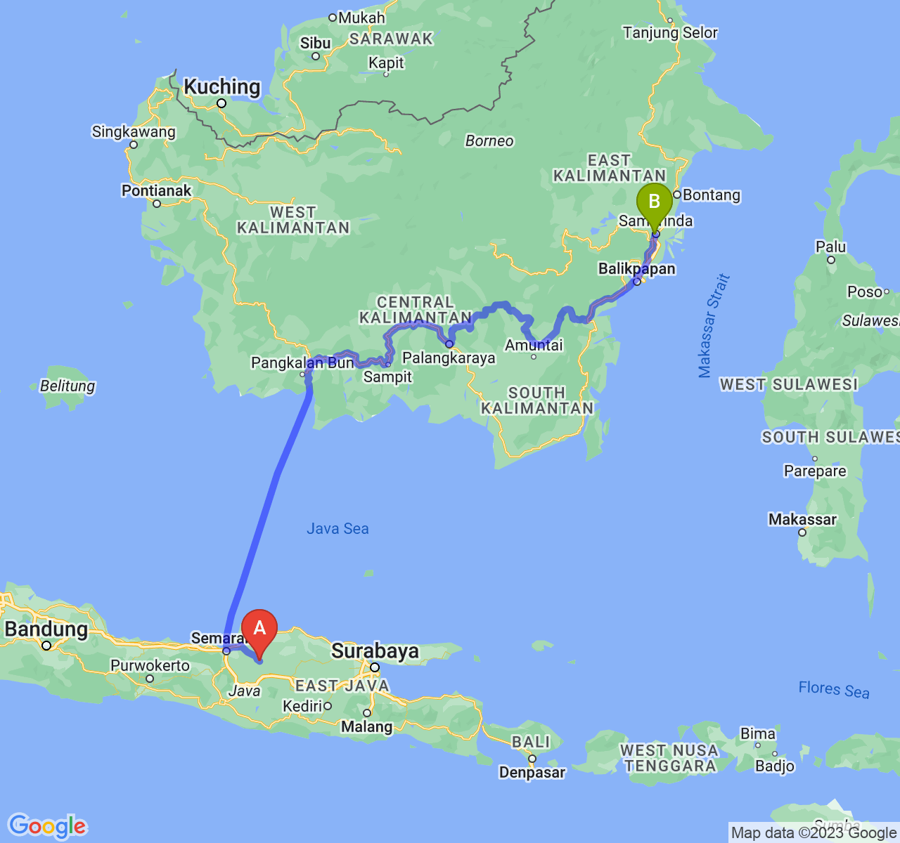 perjalanan dengan rute Kab. Grobogan-Kota Samarinda