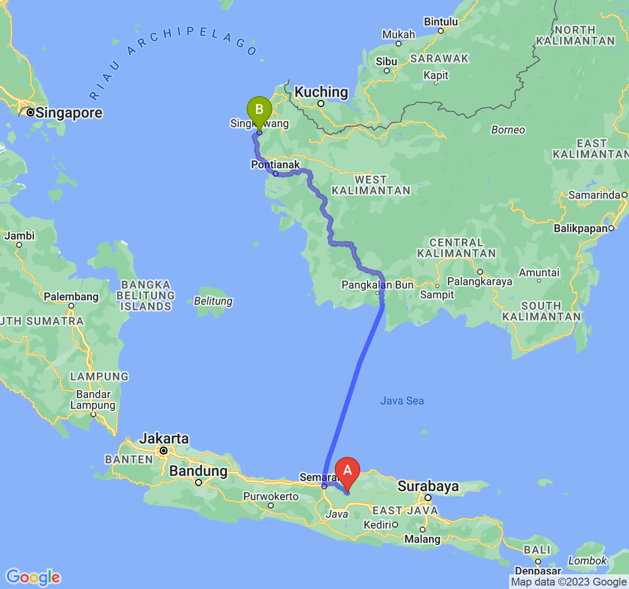 perjalanan dengan rute Kab. Grobogan-Kota Singkawang