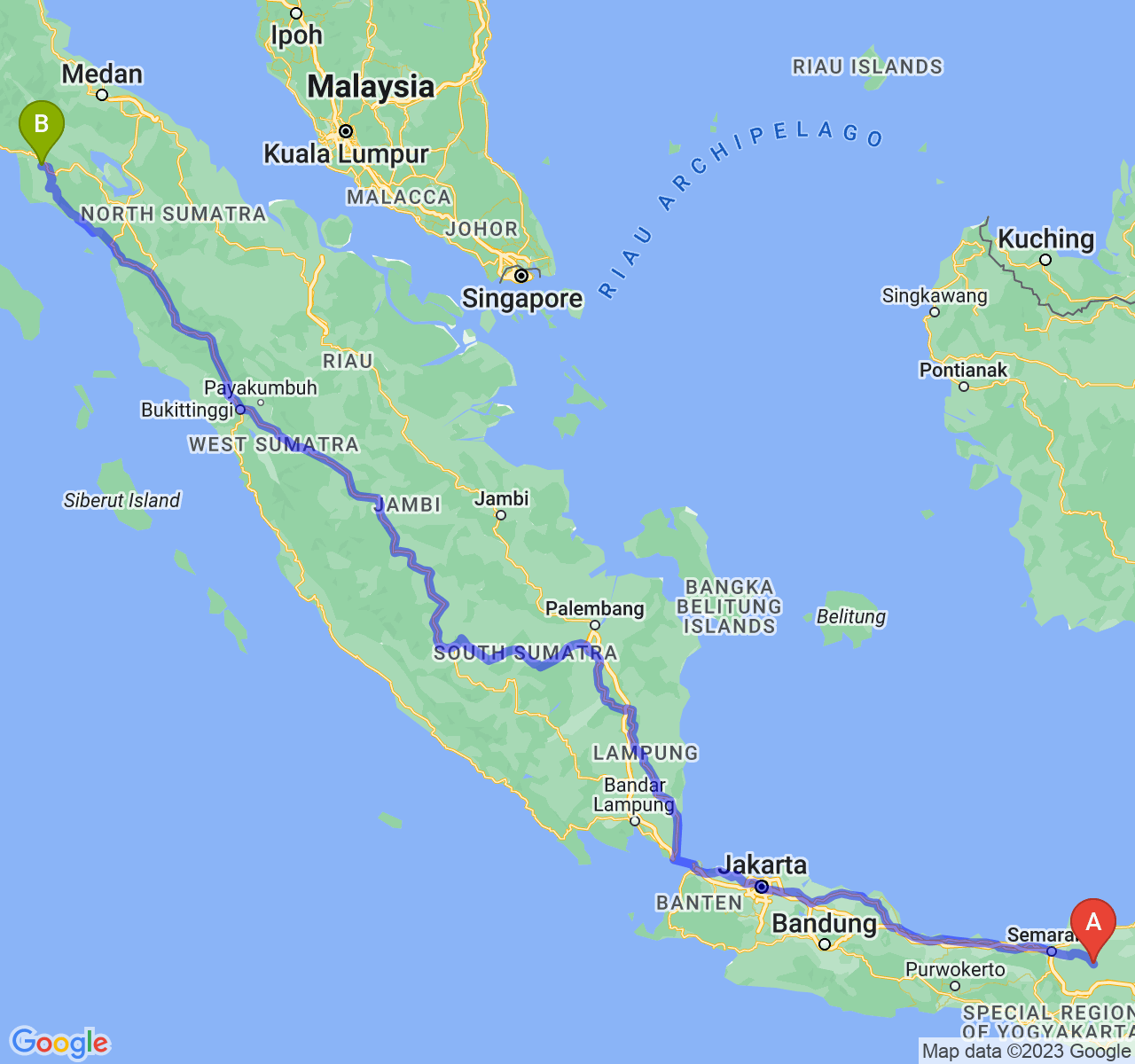 perjalanan dengan rute Kab. Grobogan-Kota Subulussalam