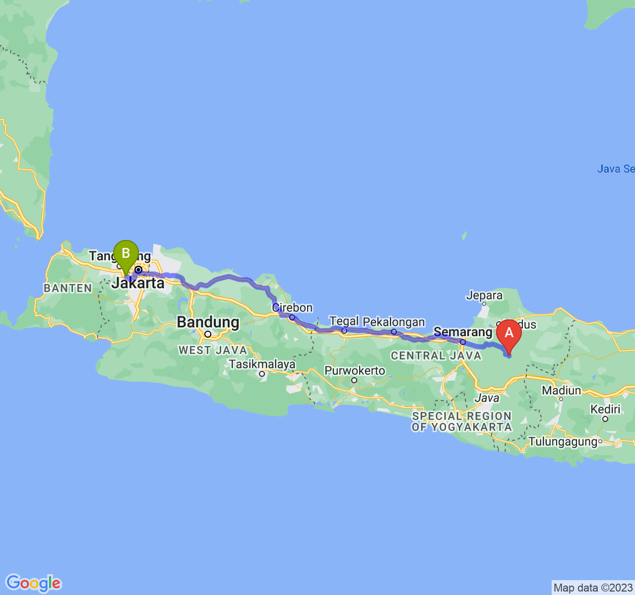 perjalanan dengan rute Kab. Grobogan-Kota Tangerang Selatan