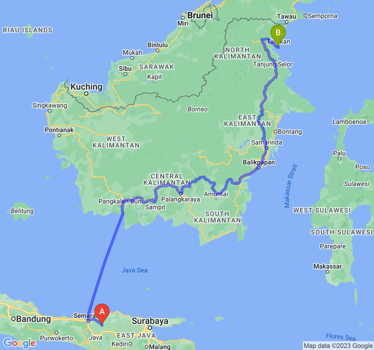 perjalanan dengan rute Kab. Grobogan-Kota Tarakan