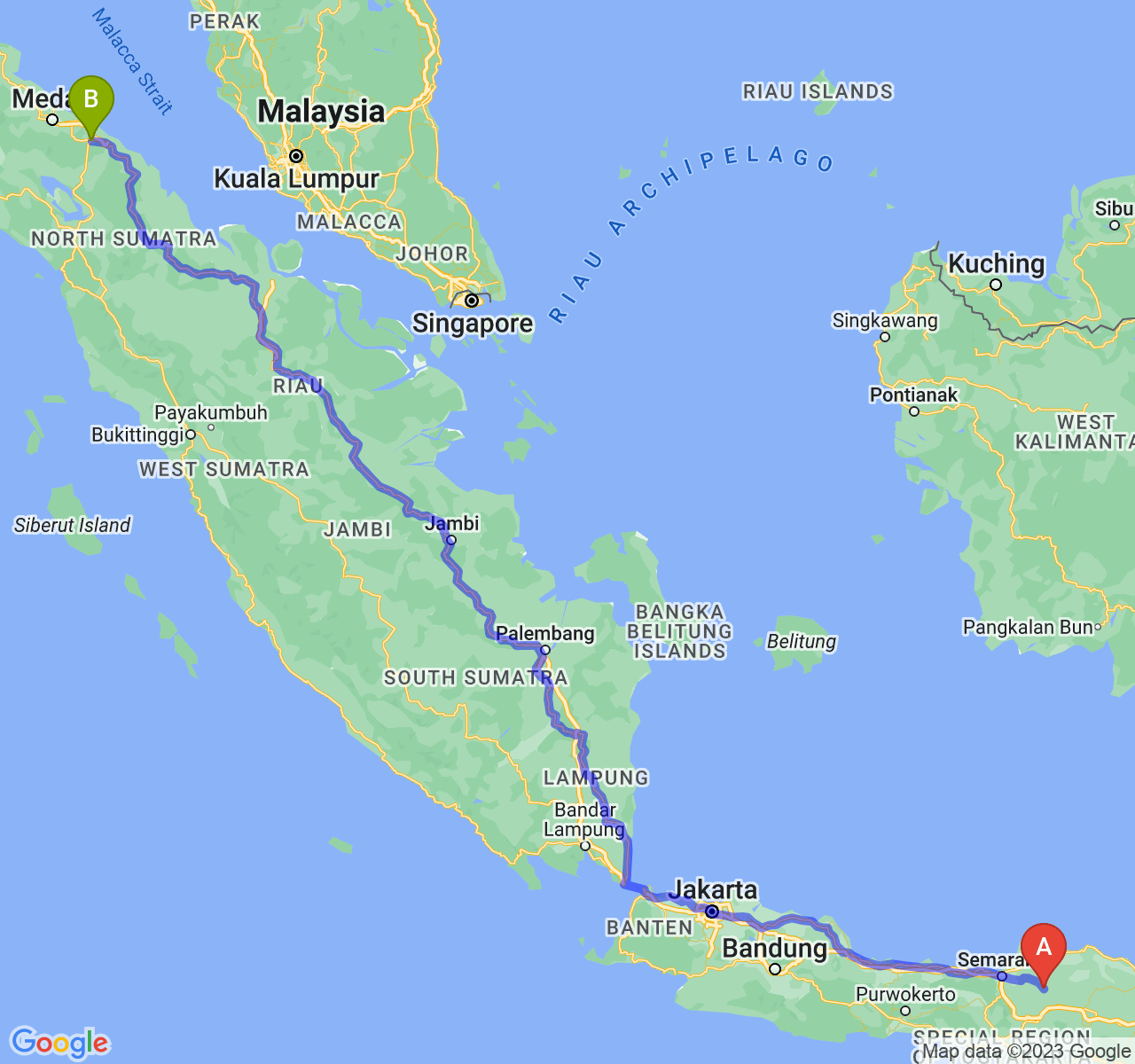 perjalanan dengan rute Kab. Grobogan-Kota Tebing Tinggi