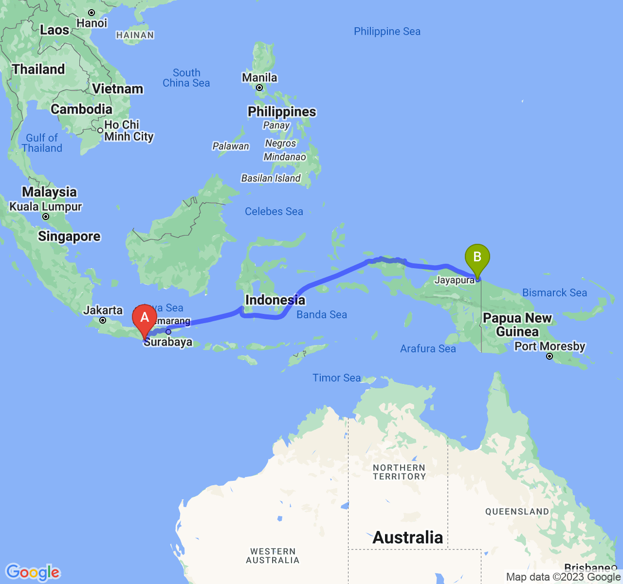 perjalanan dengan rute Kab. Gunung Kidul-Kota Jayapura