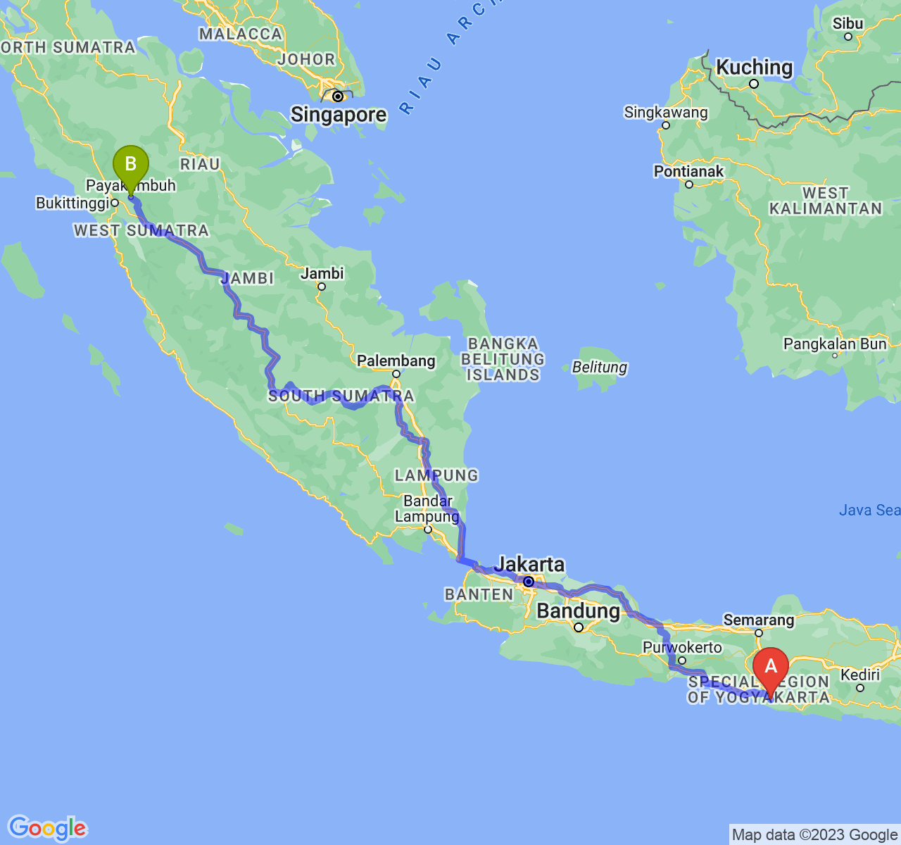 perjalanan dengan rute Kab. Gunung Kidul-Kota Payakumbuh