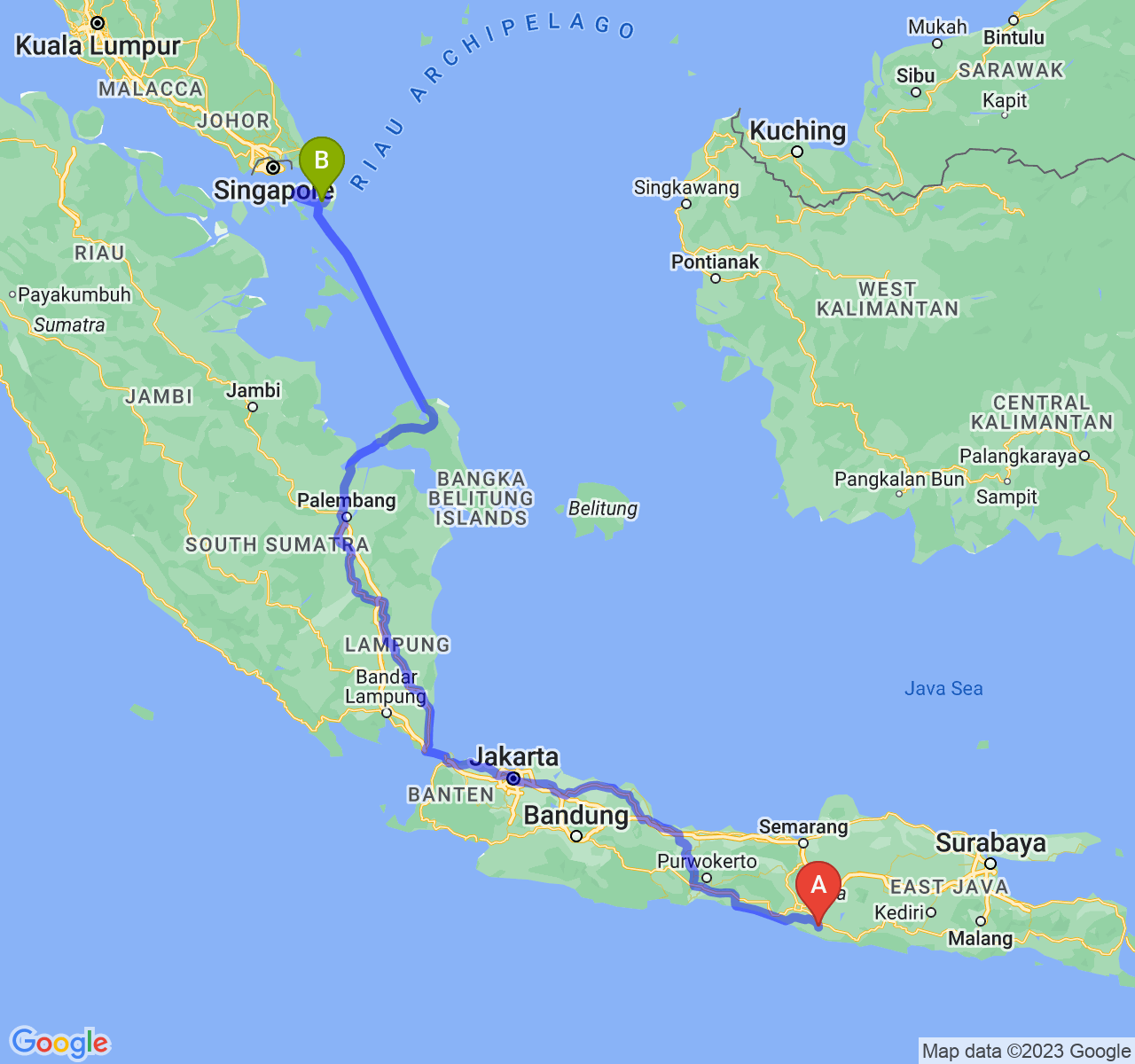 perjalanan dengan rute Kab. Gunung Kidul-Kota Tanjungpinang