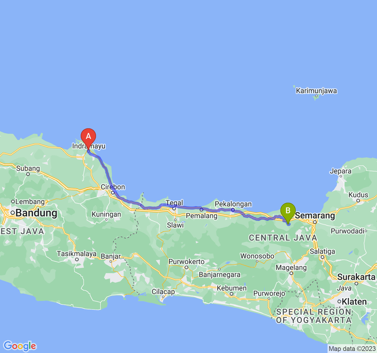 perjalanan dengan rute Kab. Indramayu-Kab. Kendal