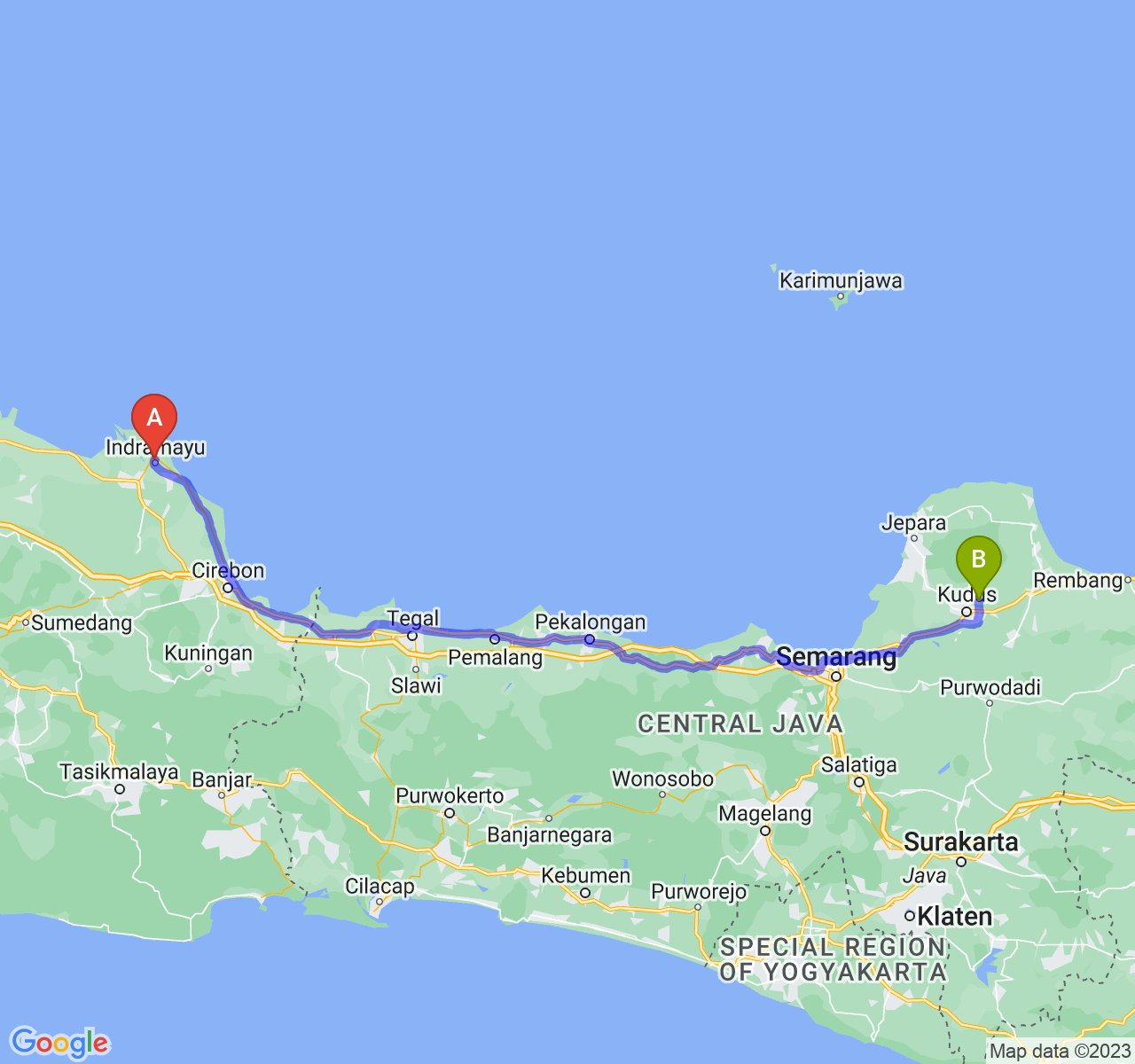 perjalanan dengan rute Kab. Indramayu-Kab. Kudus