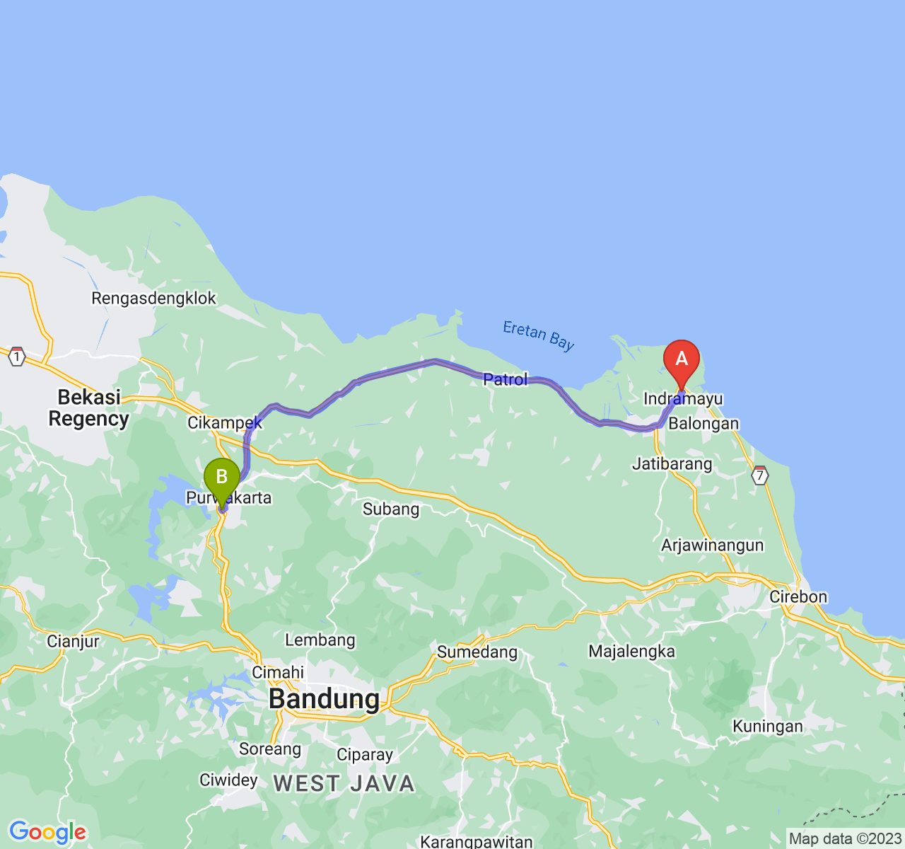 perjalanan dengan rute Kab. Indramayu-Kab. Purwakarta