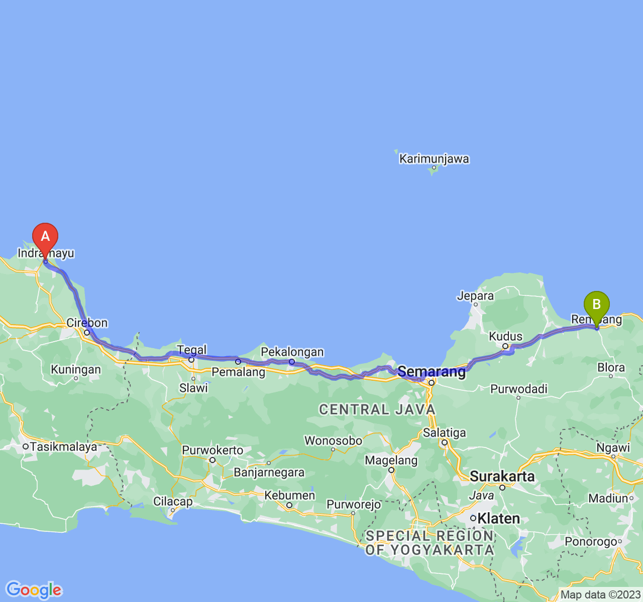 perjalanan dengan rute Kab. Indramayu-Kab. Rembang