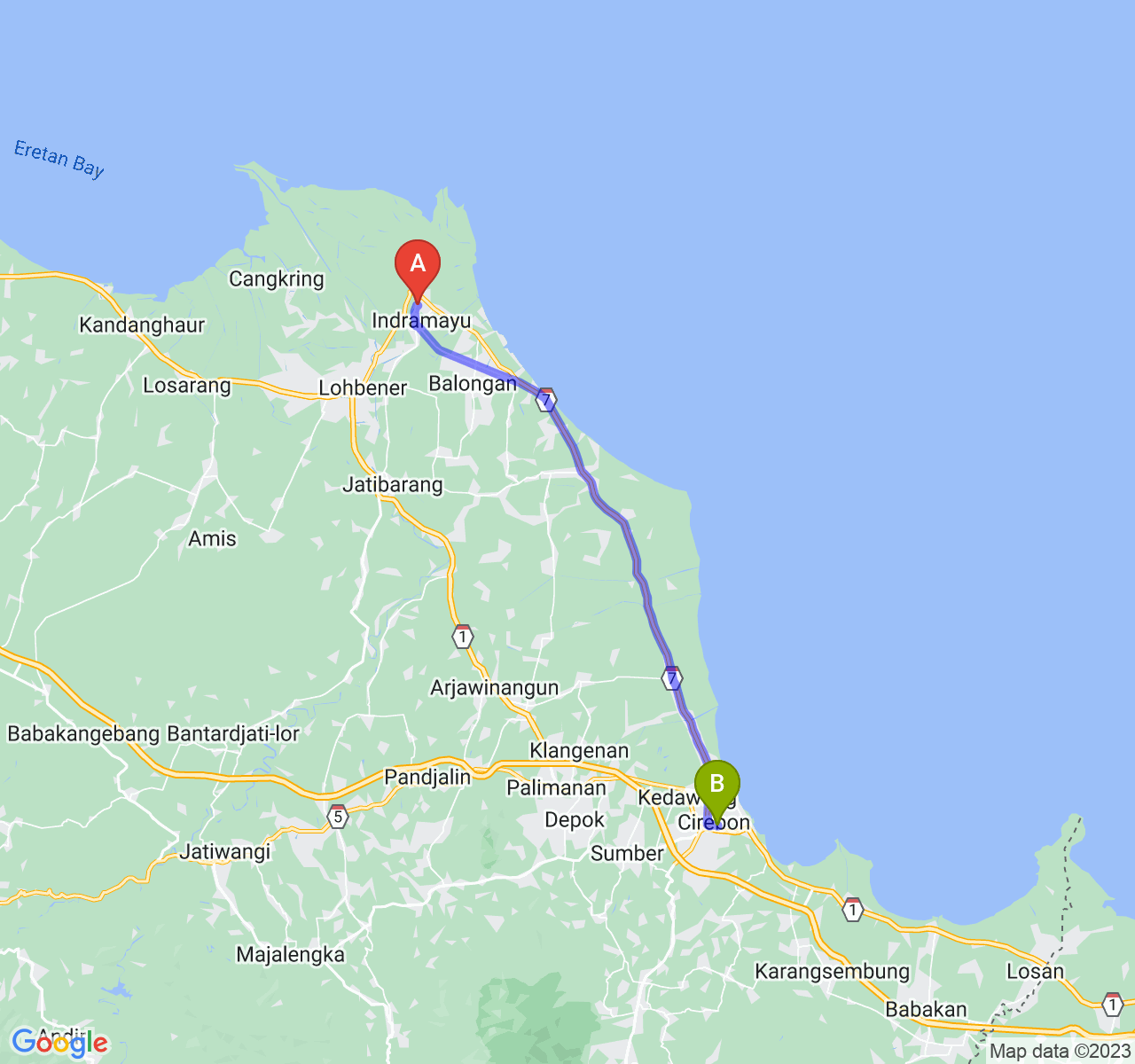 perjalanan dengan rute Kab. Indramayu-Kota Cirebon