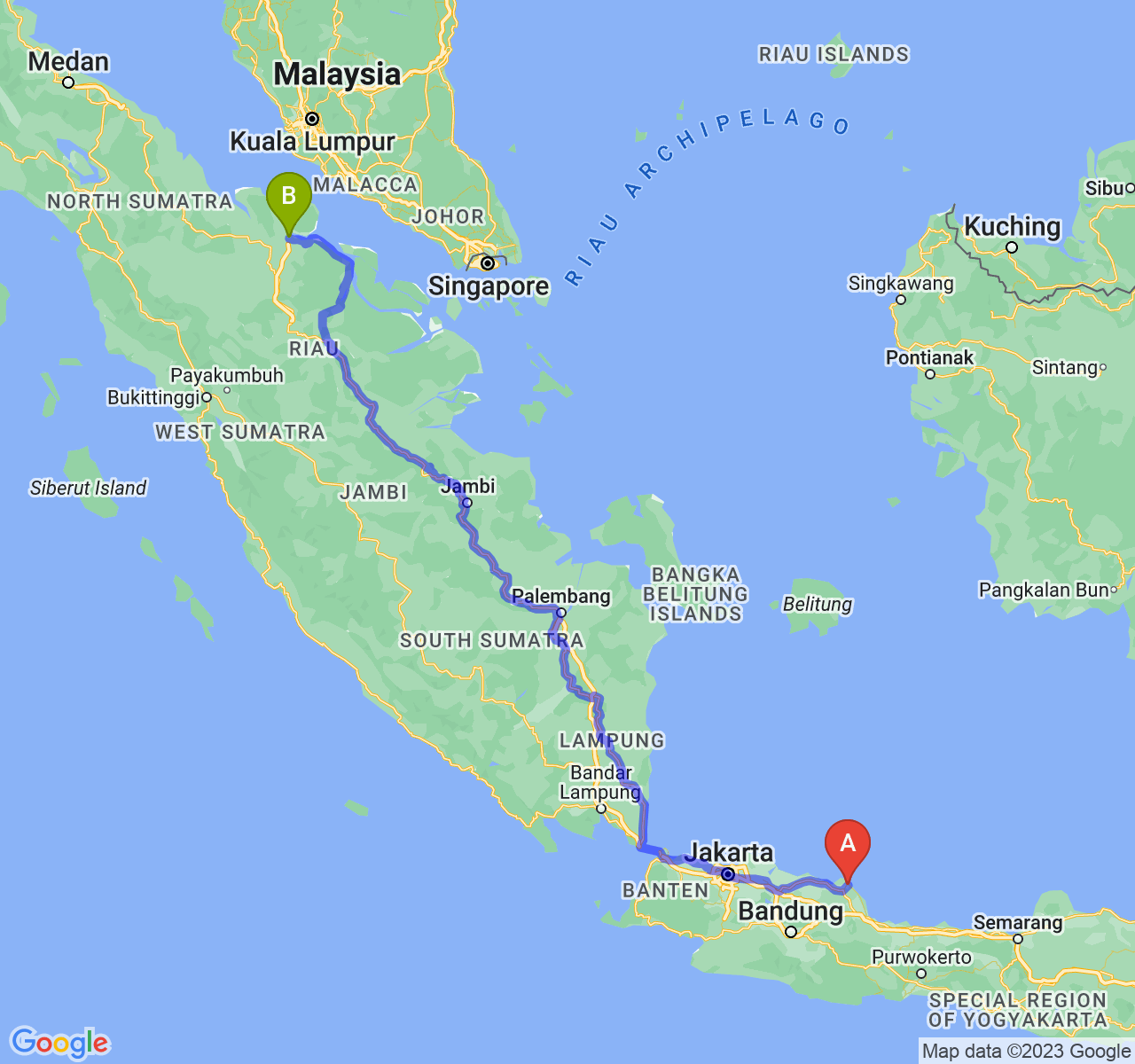 perjalanan dengan rute Kab. Indramayu-Kota Dumai