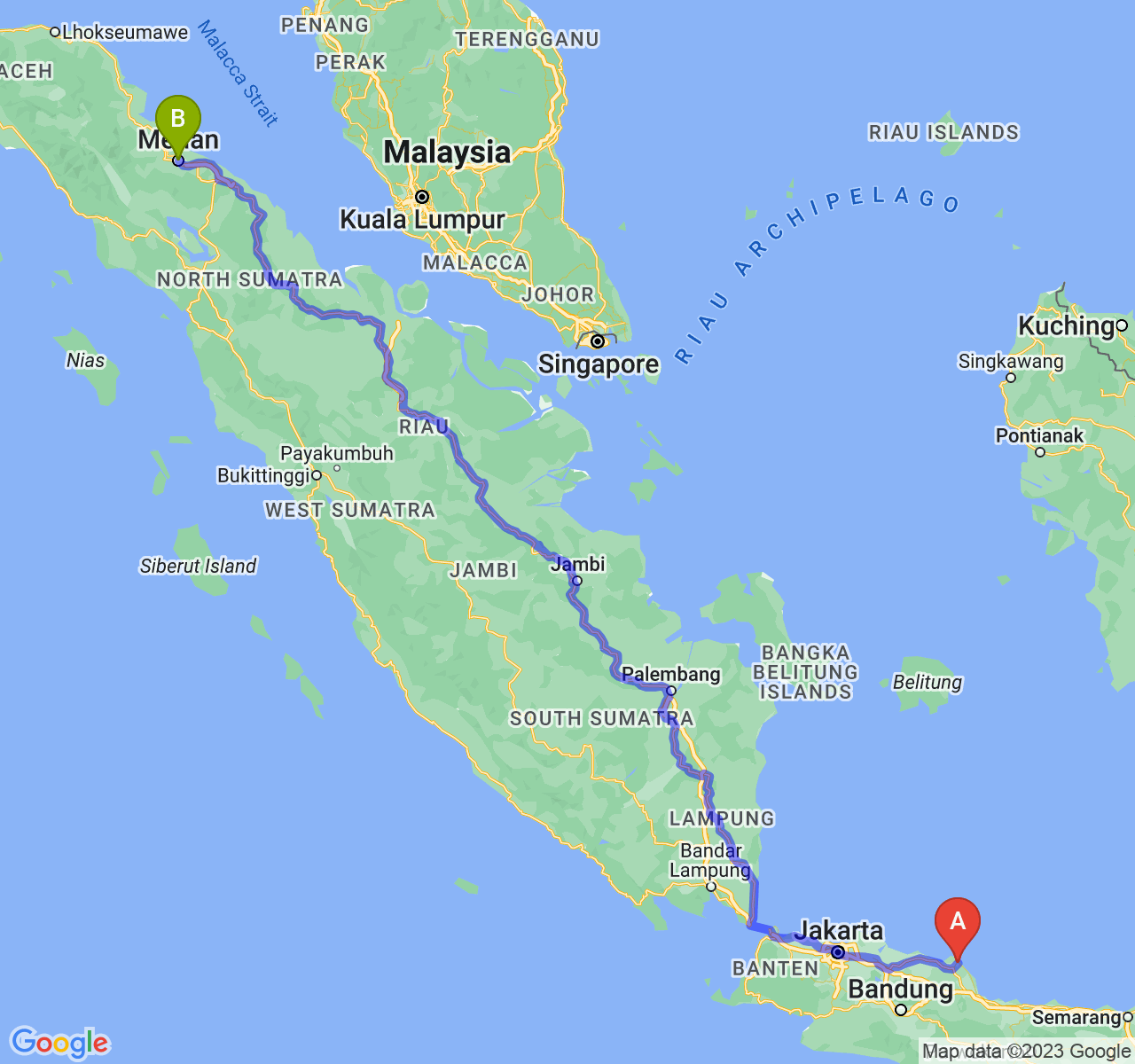 perjalanan dengan rute Kab. Indramayu-Kota Medan