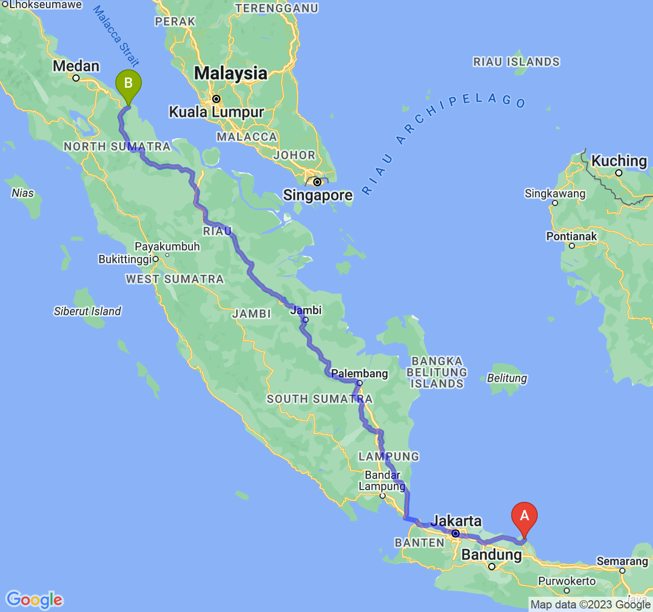 perjalanan dengan rute Kab. Indramayu-Kota Tanjung Balai