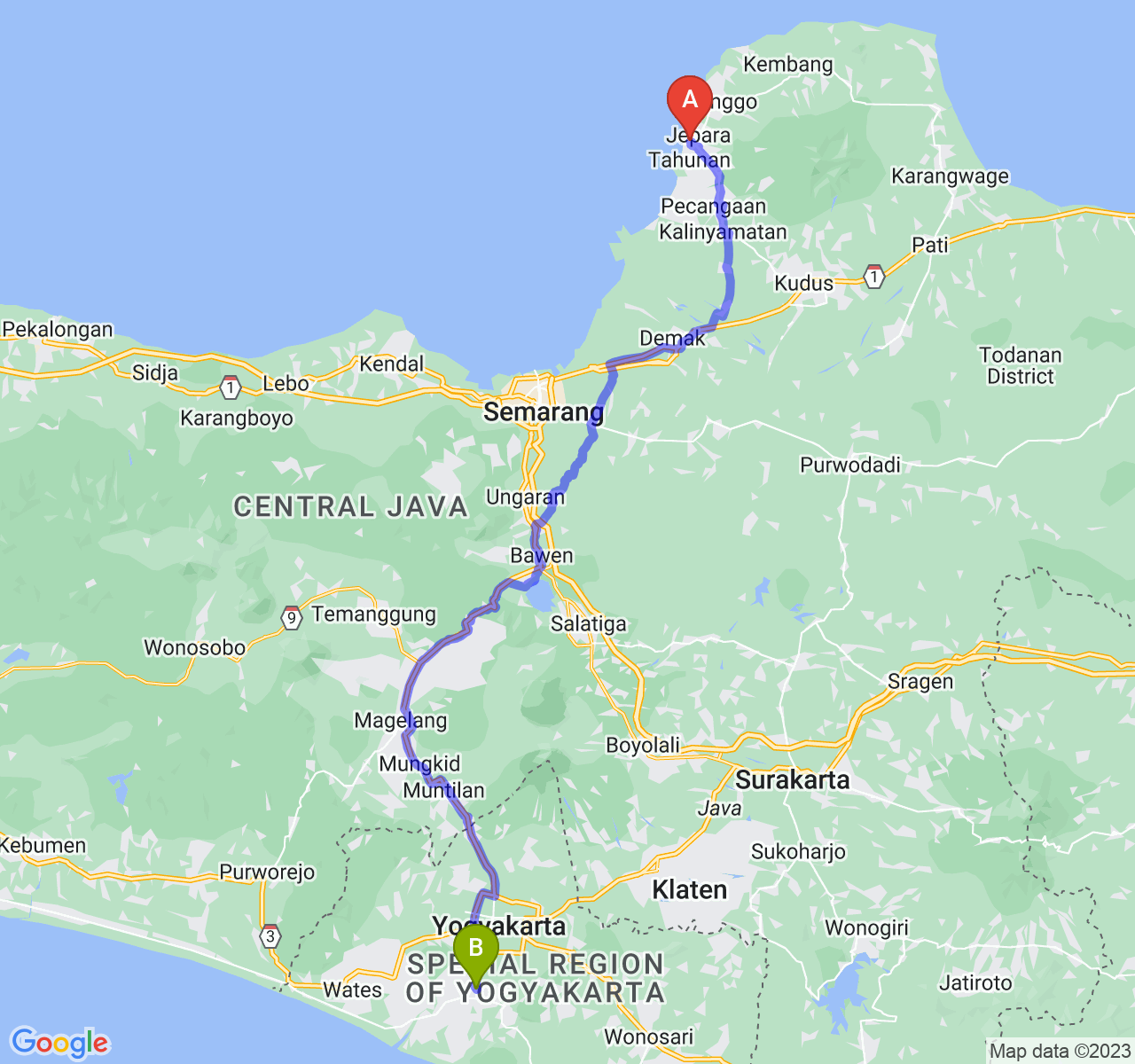 perjalanan dengan rute Kab. Jepara-Kab. Bantul