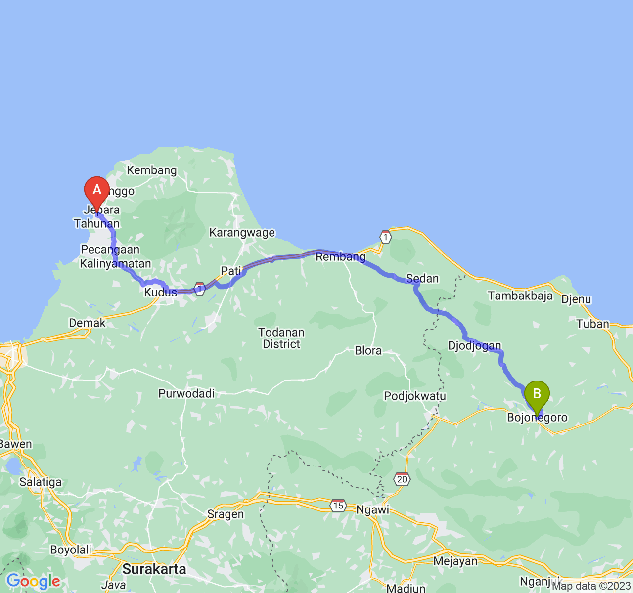 perjalanan dengan rute Kab. Jepara-Kab. Bojonegoro