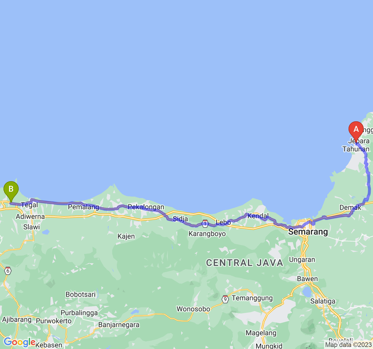 perjalanan dengan rute Kab. Jepara-Kab. Brebes