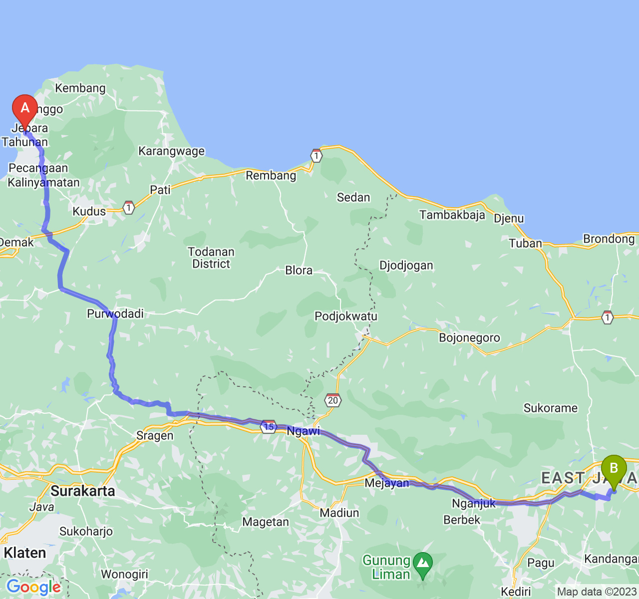 perjalanan dengan rute Kab. Jepara-Kab. Jombang